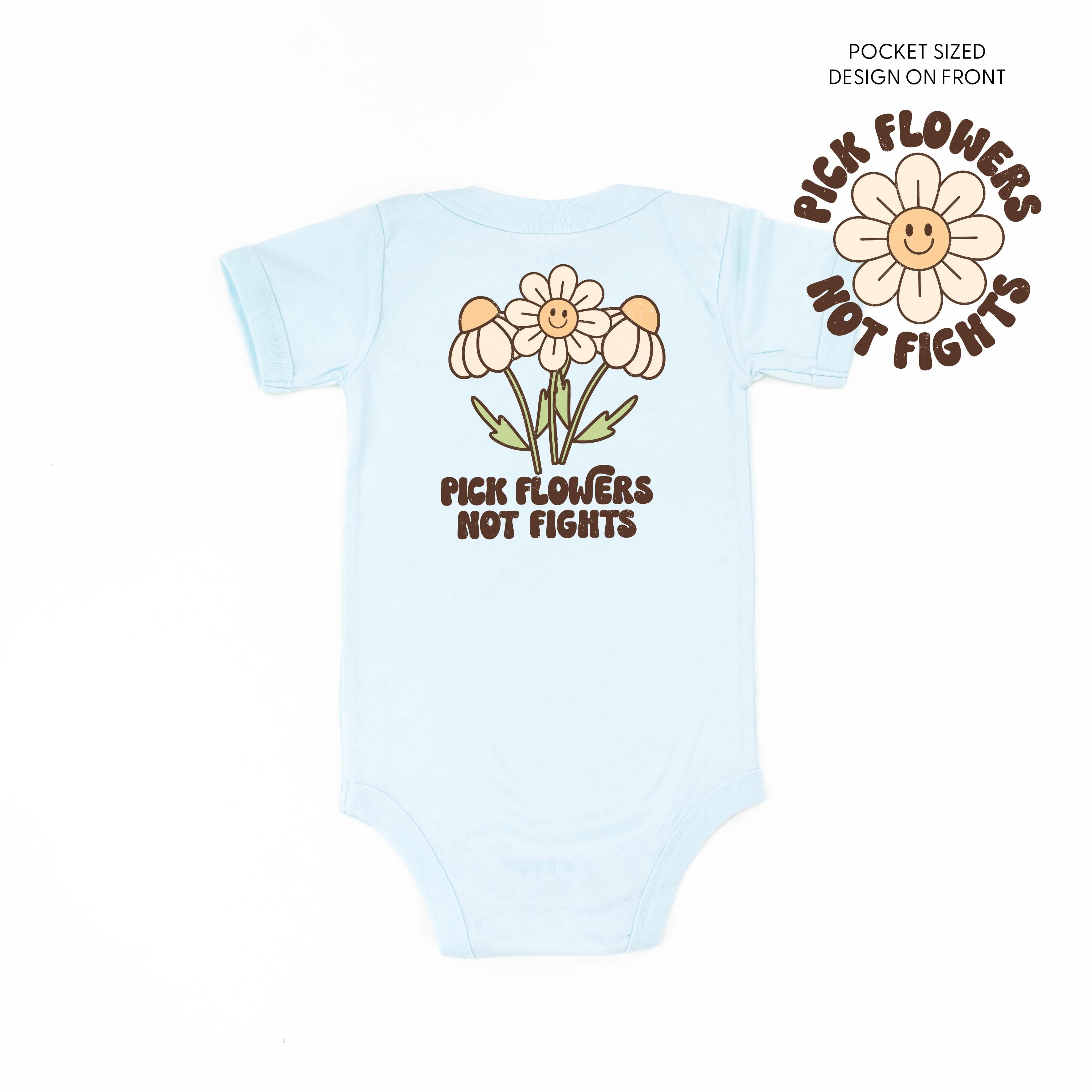 Pick Flowers Not Fights w/pocket on front - Child Tee Little Mama Shirt Shop