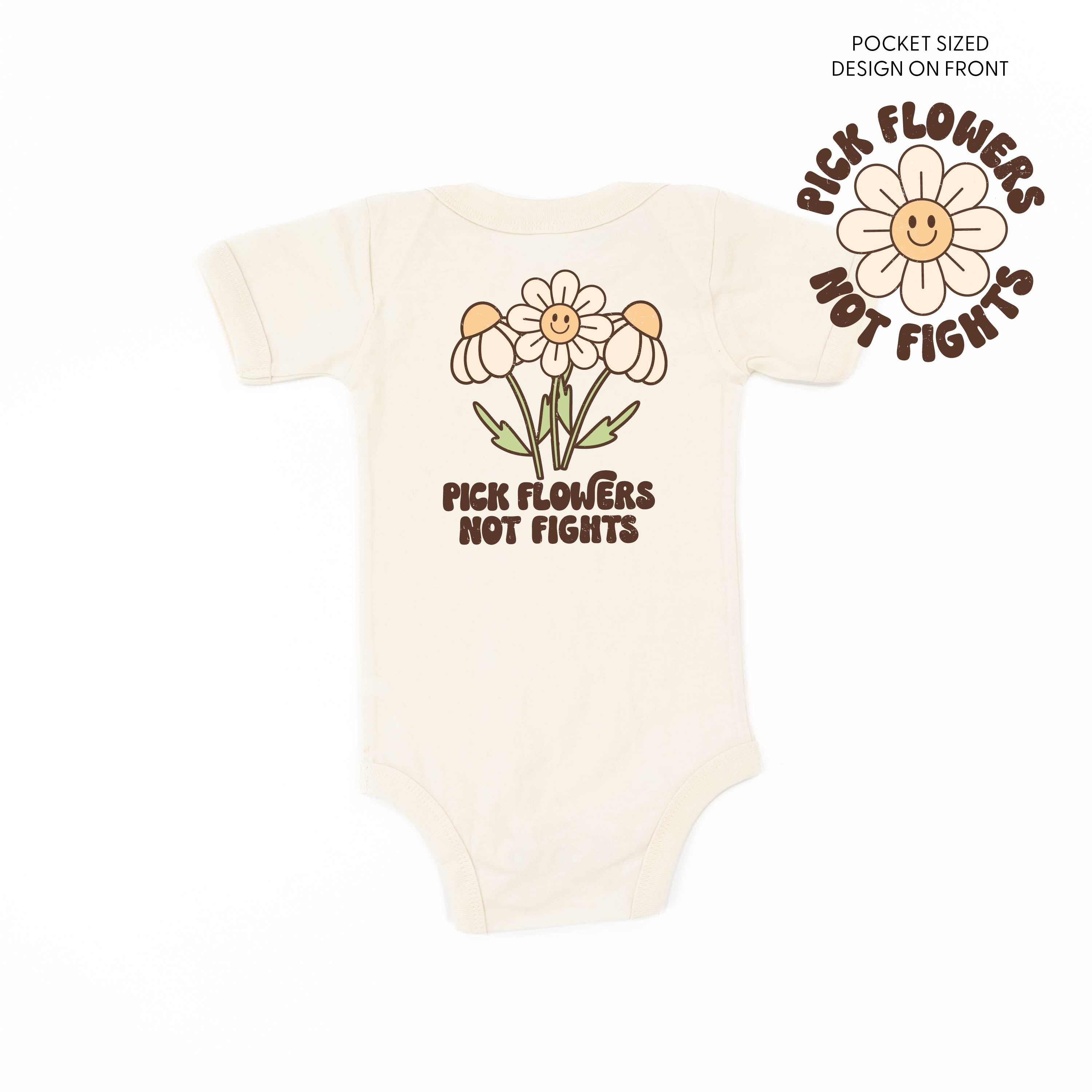 Pick Flowers Not Fights w/pocket on front - Child Tee Little Mama Shirt Shop
