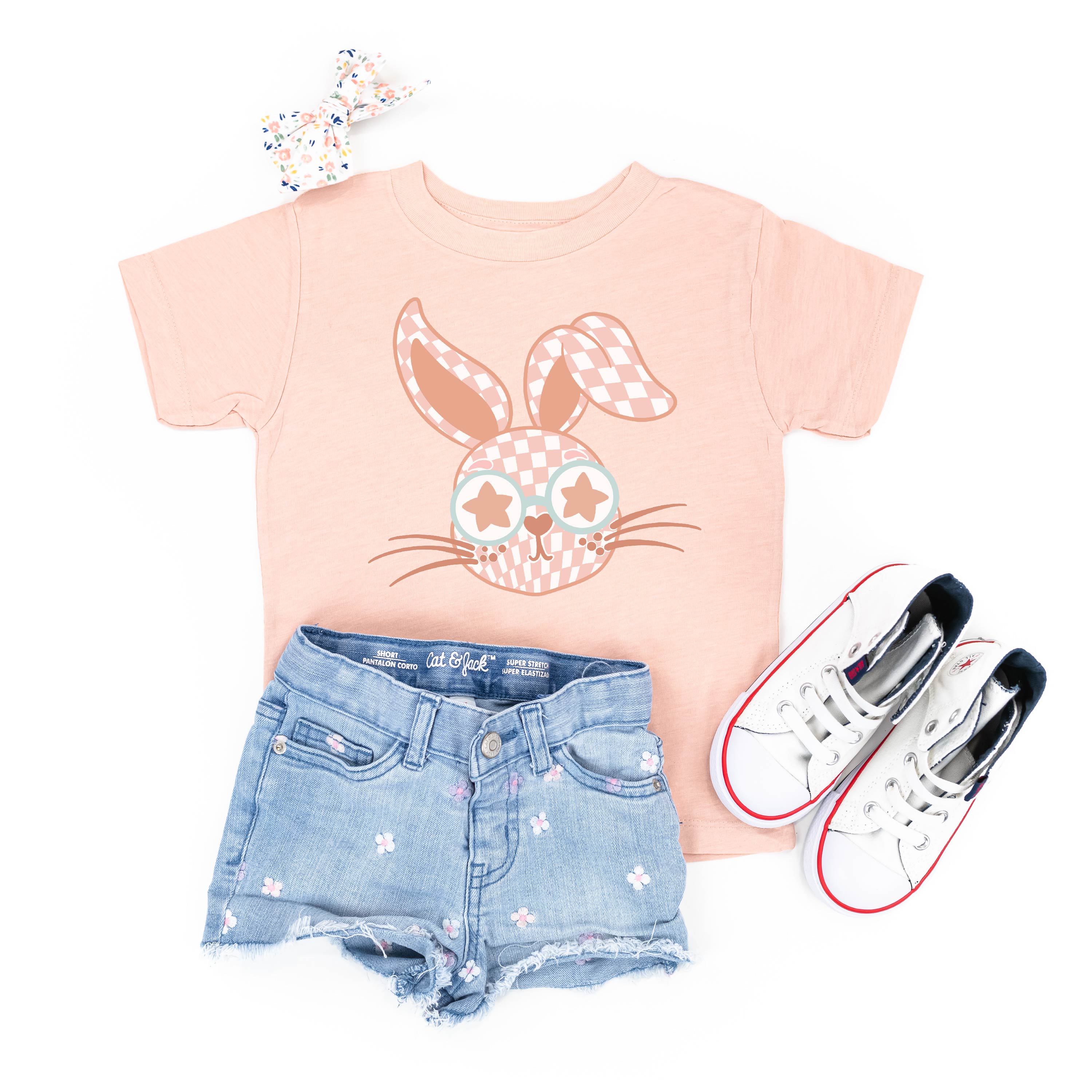 Pink Checkered Bunny - Child Tee Little Mama Shirt Shop