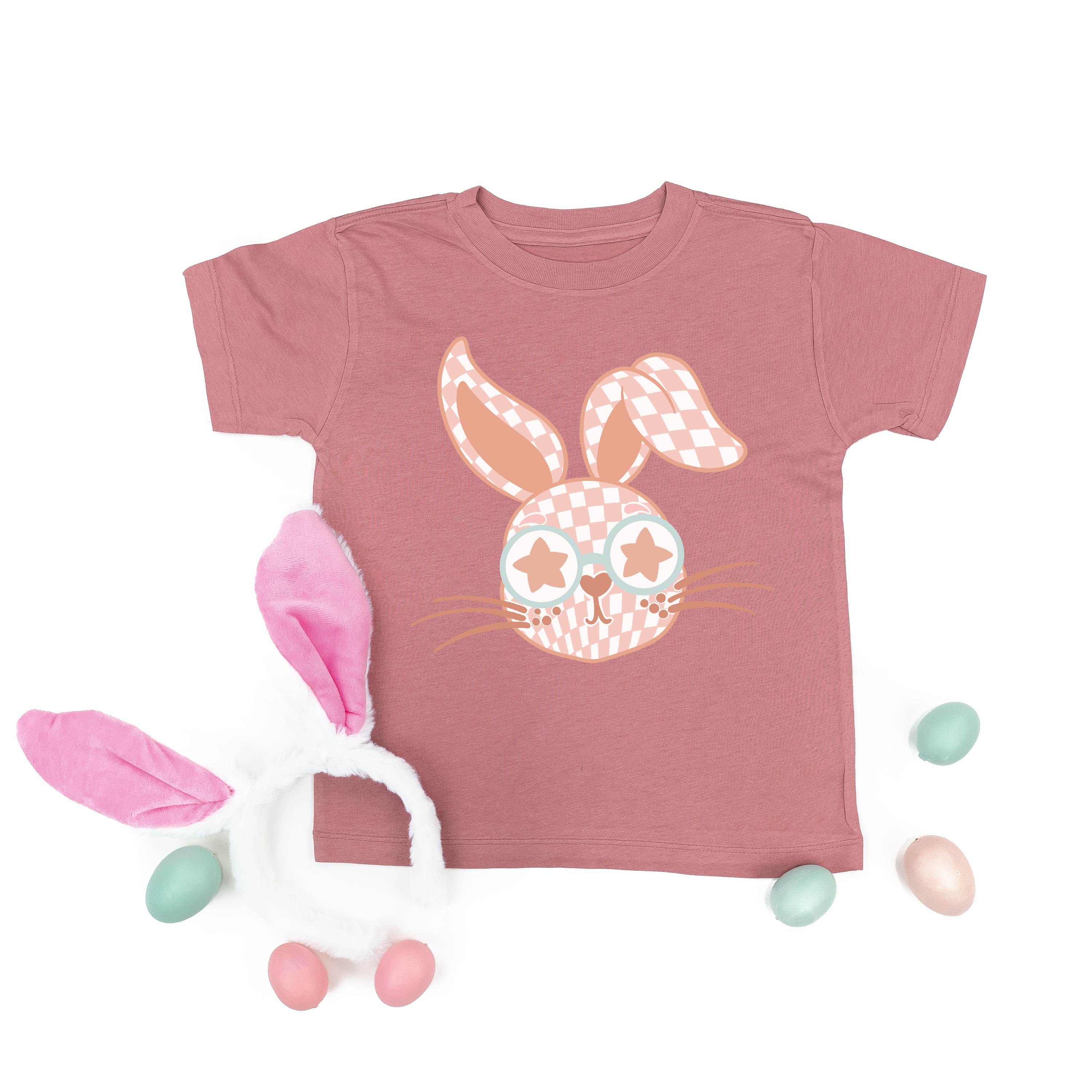 Pink Checkered Bunny - Child Tee Little Mama Shirt Shop