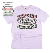 Reading Fiction is My Addiction on Front w/ Books on Back - SHORT SLEEVE COMFORT COLORS TEE Little Mama Shirt Shop