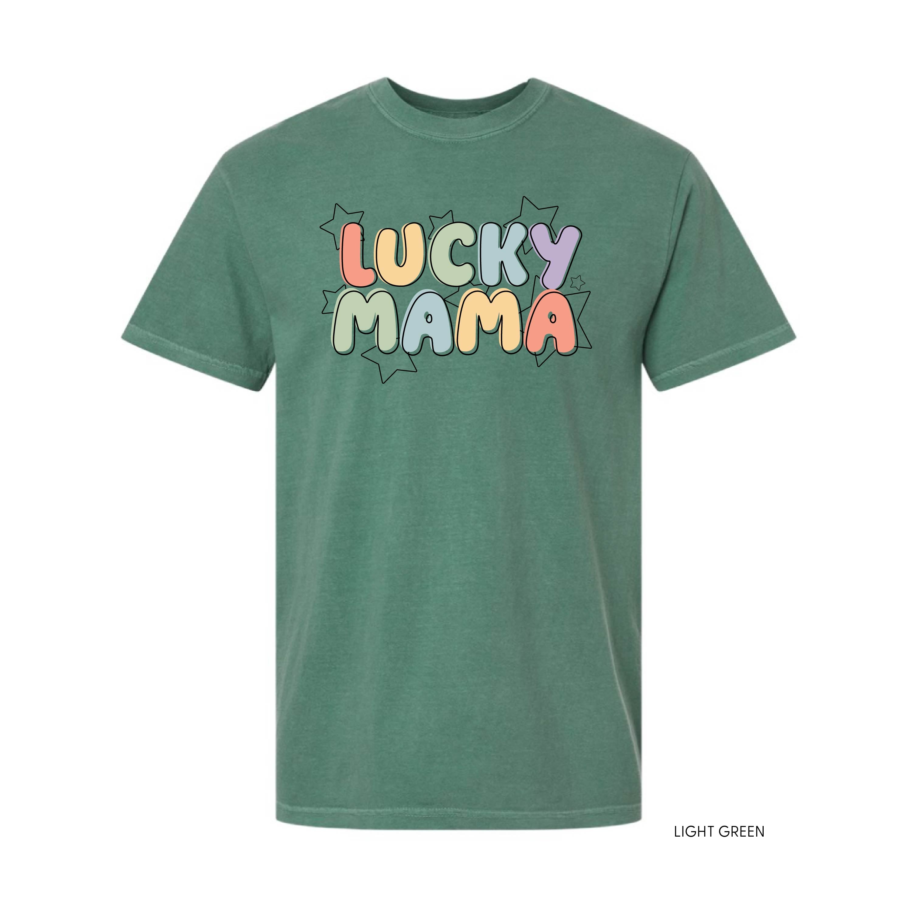 Bubble Letters & Stars Lucky Mama - Comfort Colors Tee Little Mama Shirt Shop