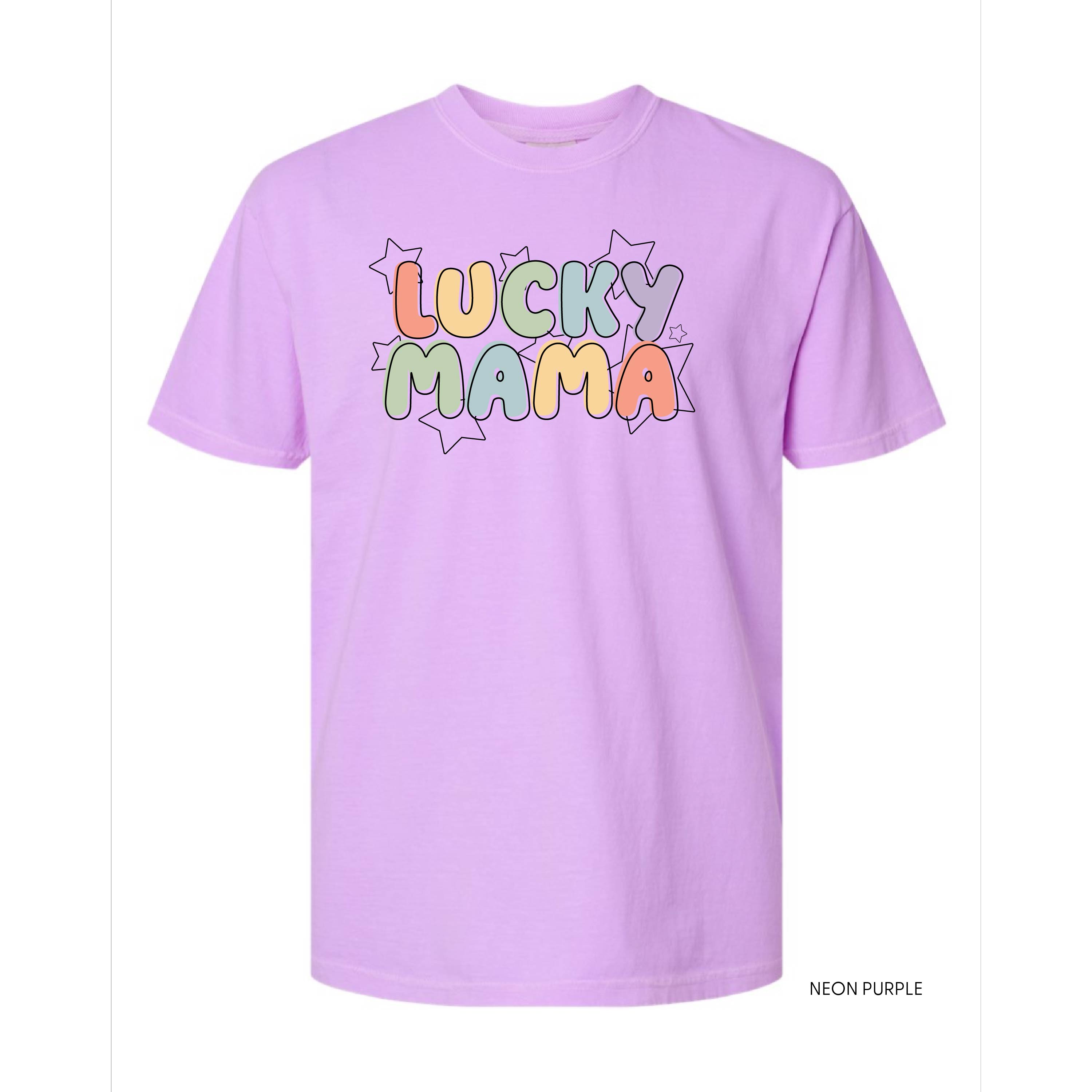 Bubble Letters & Stars Lucky Mama - Comfort Colors Tee Little Mama Shirt Shop