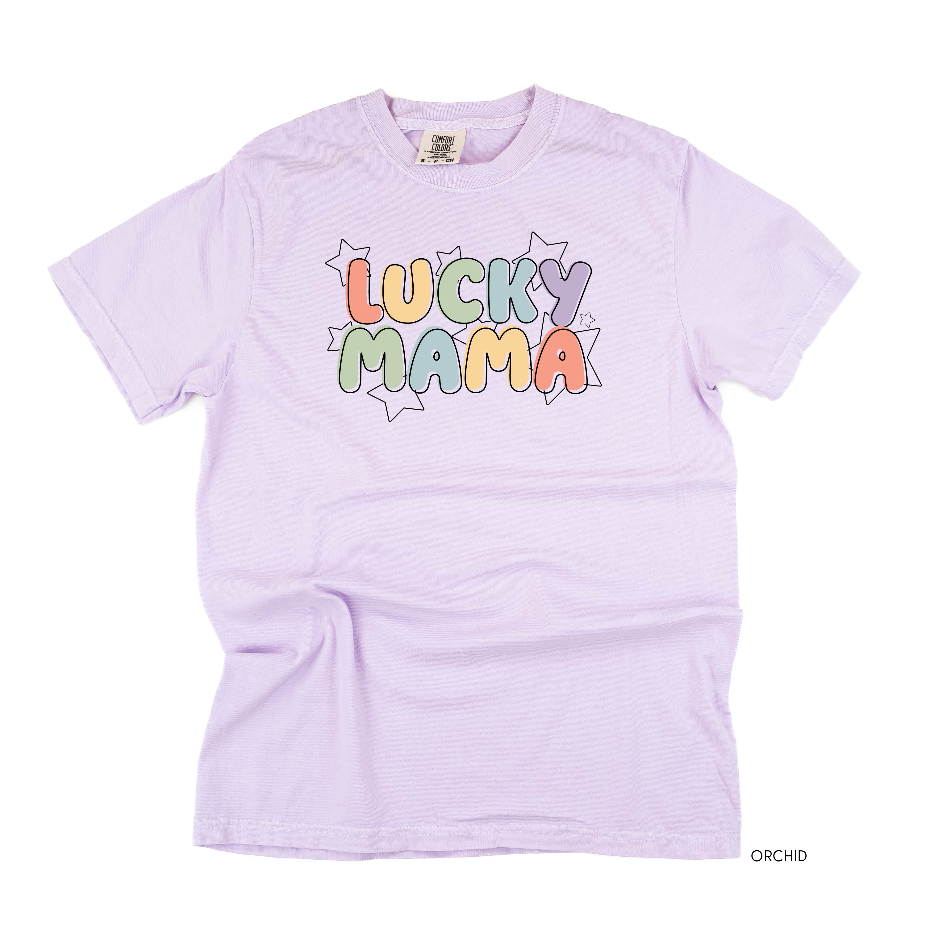 Bubble Letters & Stars Lucky Mama - Comfort Colors Tee Little Mama Shirt Shop
