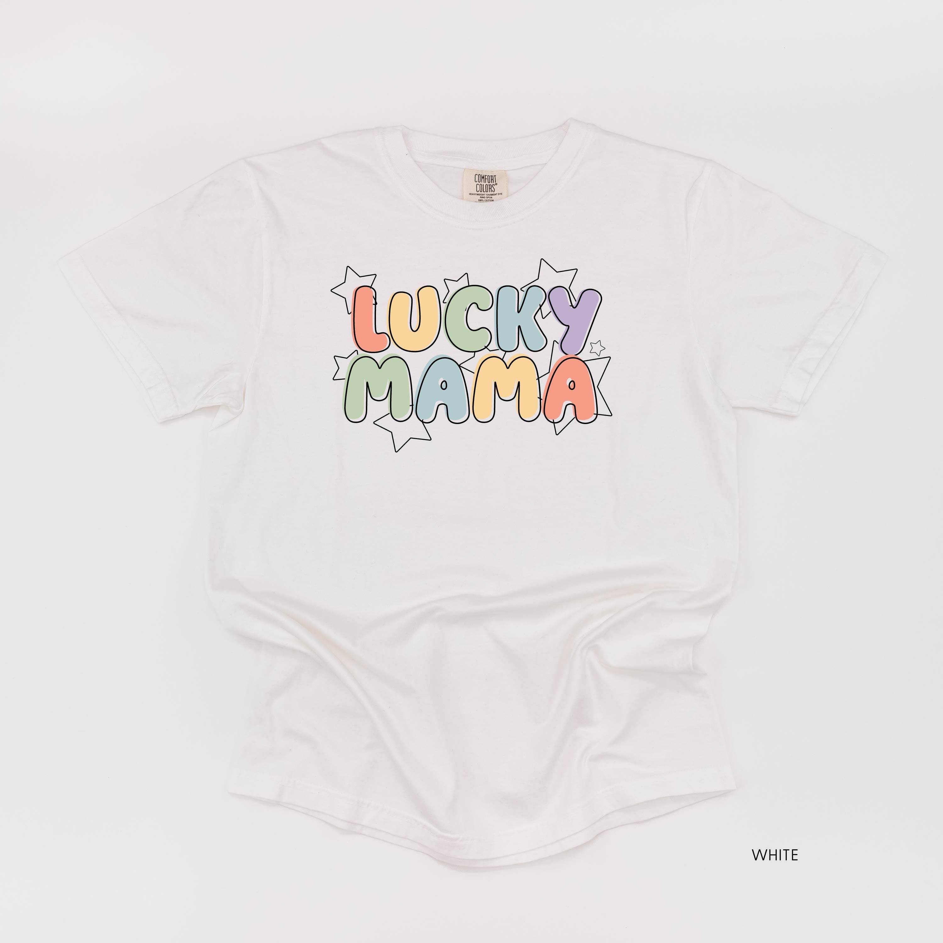 Bubble Letters & Stars Lucky Mama - Comfort Colors Tee Little Mama Shirt Shop