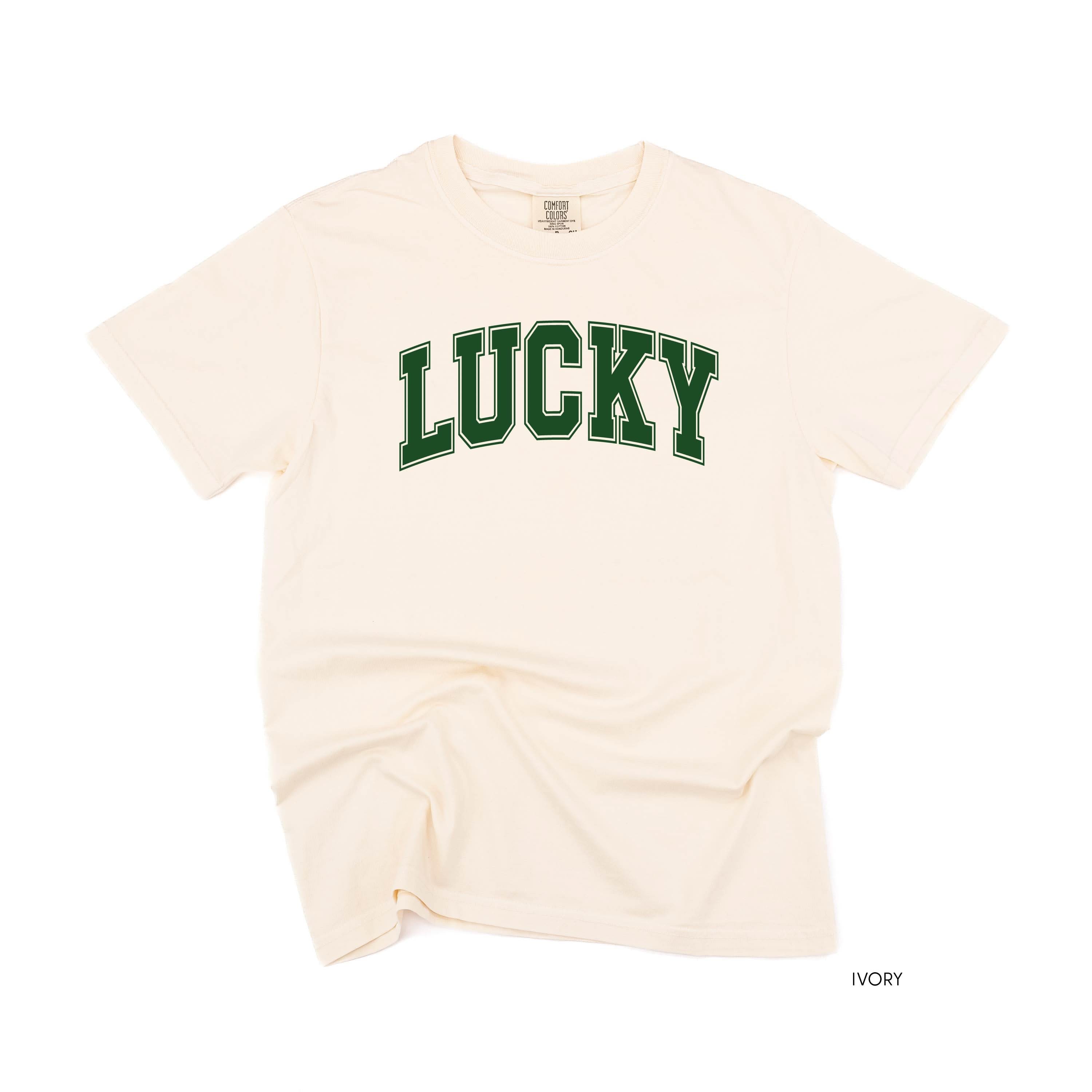 Lucky - Varsity Outline - Comfort Colors Tee Little Mama Shirt Shop