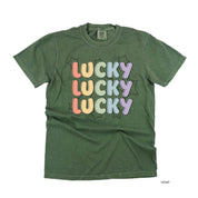 Bubble Letters & Stars Lucky x3 - Comfort Colors Tee Little Mama Shirt Shop