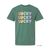 Bubble Letters & Stars Lucky x3 - Comfort Colors Tee Little Mama Shirt Shop