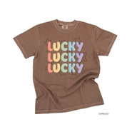 Bubble Letters & Stars Lucky x3 - Comfort Colors Tee Little Mama Shirt Shop