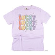 Bubble Letters & Stars Lucky x3 - Comfort Colors Tee Little Mama Shirt Shop