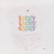 Bubble Letters & Stars Lucky x3 - Comfort Colors Tee Little Mama Shirt Shop