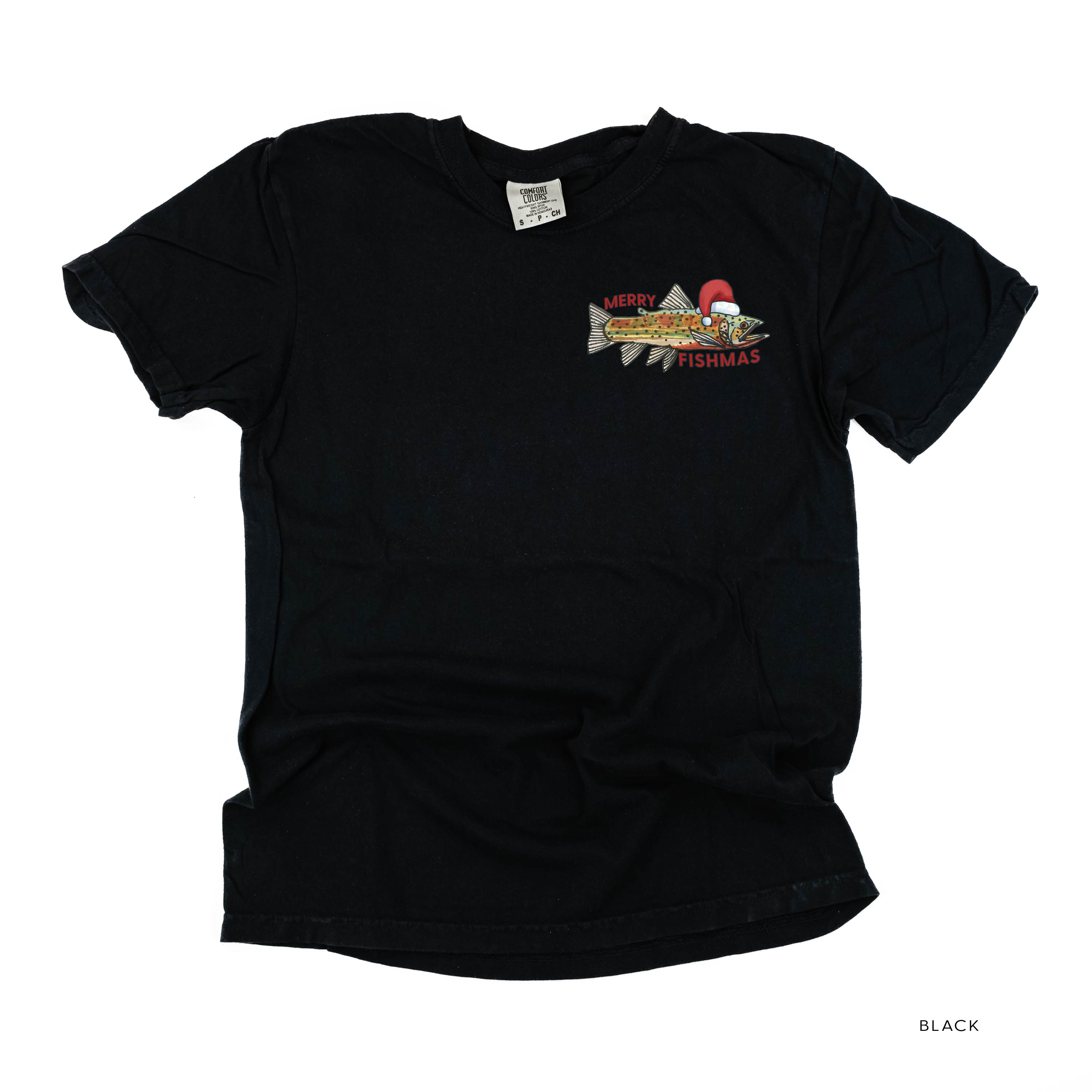 Merry Fishmas (pocket) - Comfort Colors Tee Little Mama Shirt Shop