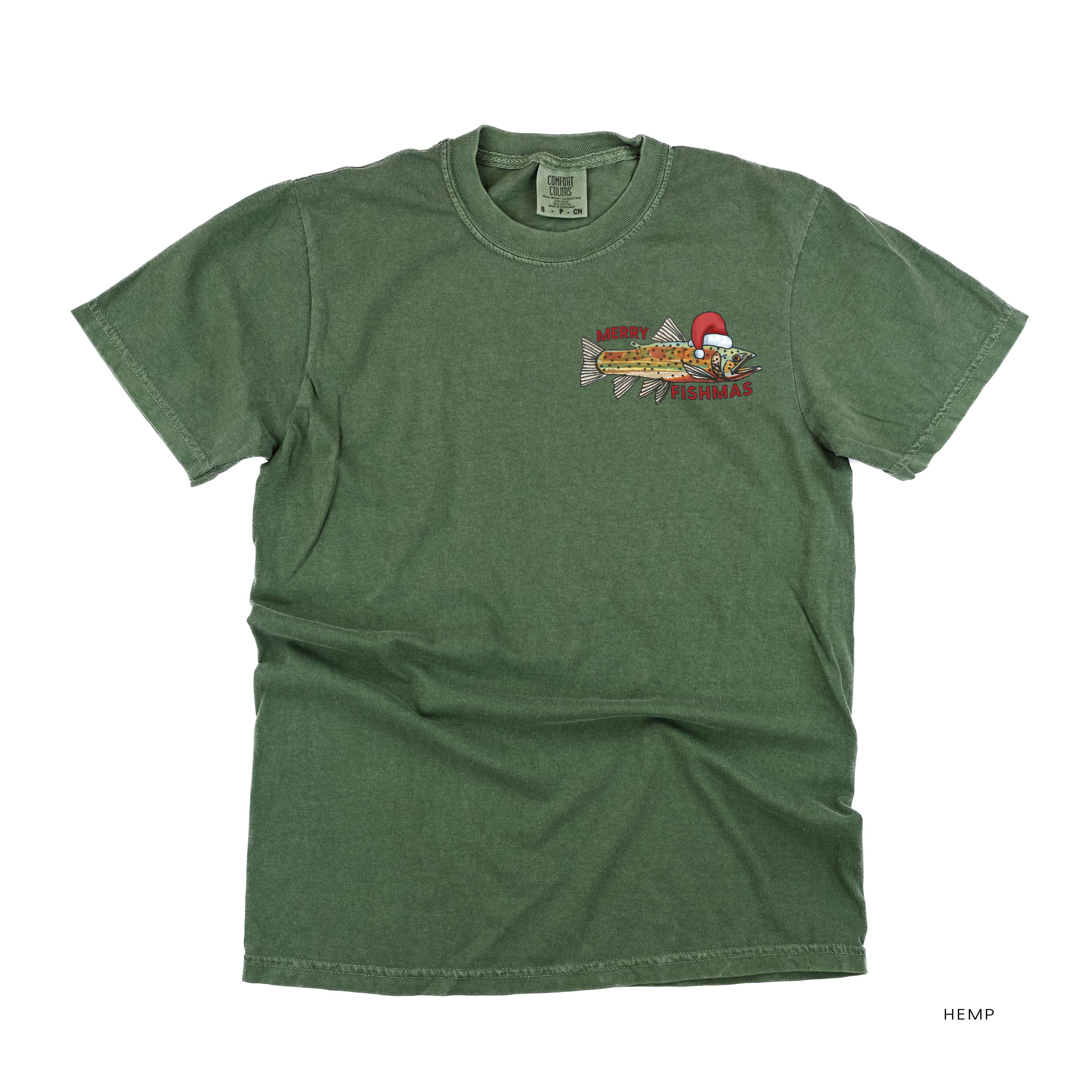 Merry Fishmas (pocket) - Comfort Colors Tee Little Mama Shirt Shop