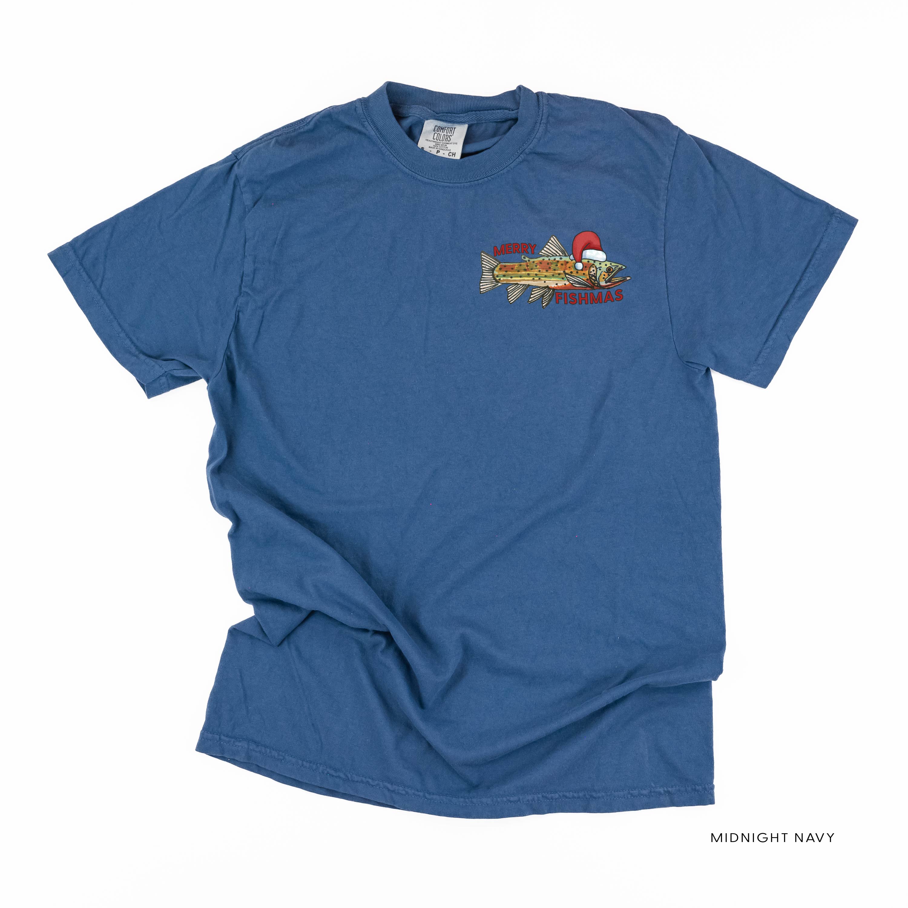 Merry Fishmas (pocket) - Comfort Colors Tee Little Mama Shirt Shop