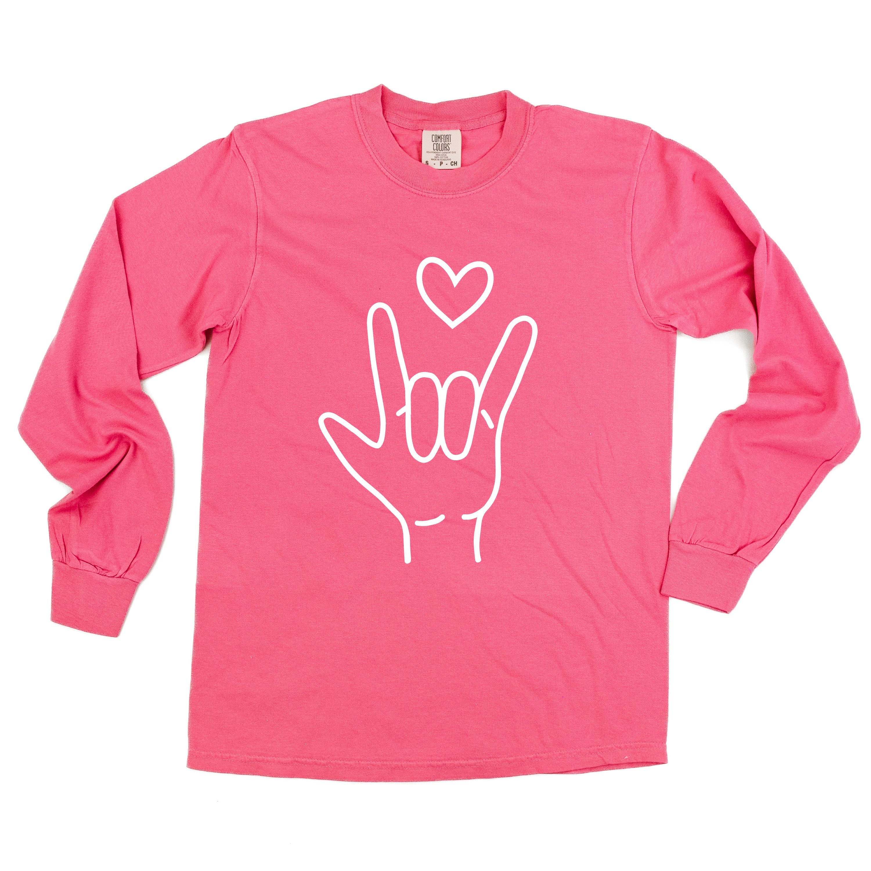 Sign Language - I Love You - LONG SLEEVE Comfort Colors Tee Little Mama Shirt Shop