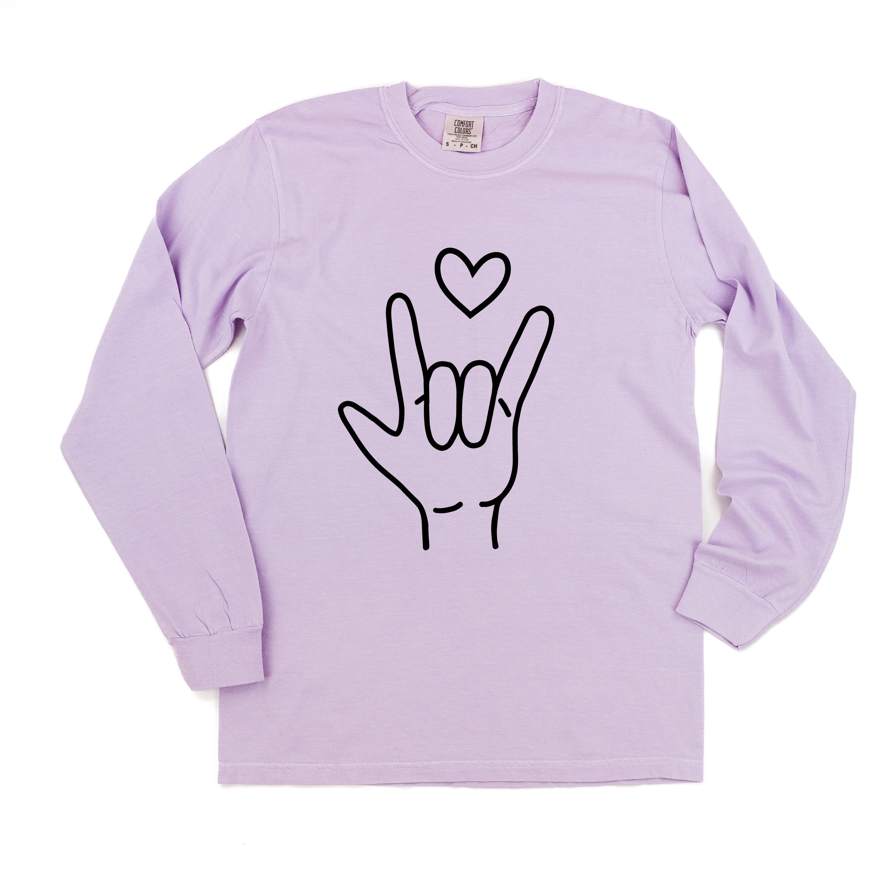 Sign Language - I Love You - LONG SLEEVE Comfort Colors Tee Little Mama Shirt Shop