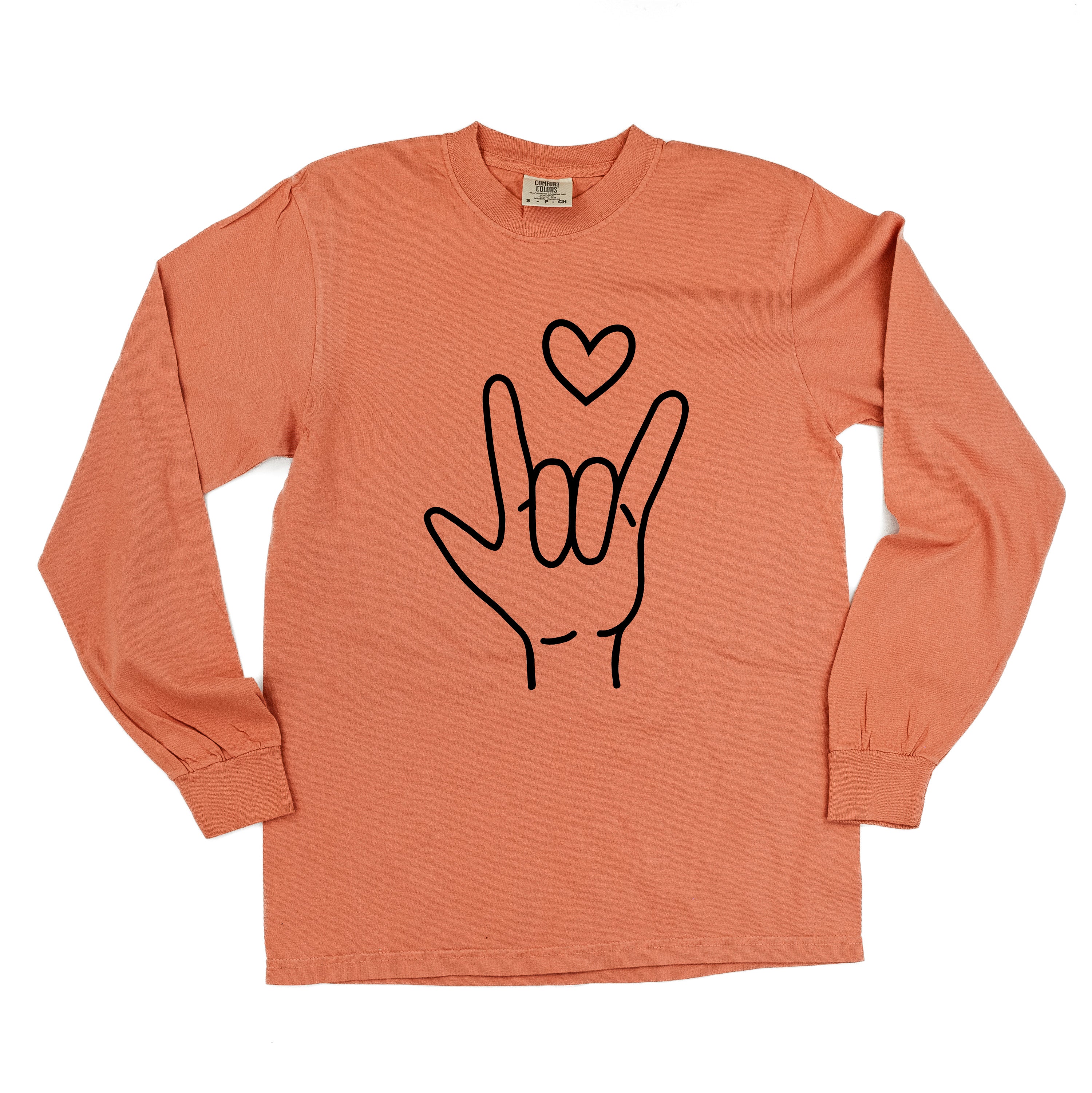 Sign Language - I Love You - LONG SLEEVE Comfort Colors Tee Little Mama Shirt Shop