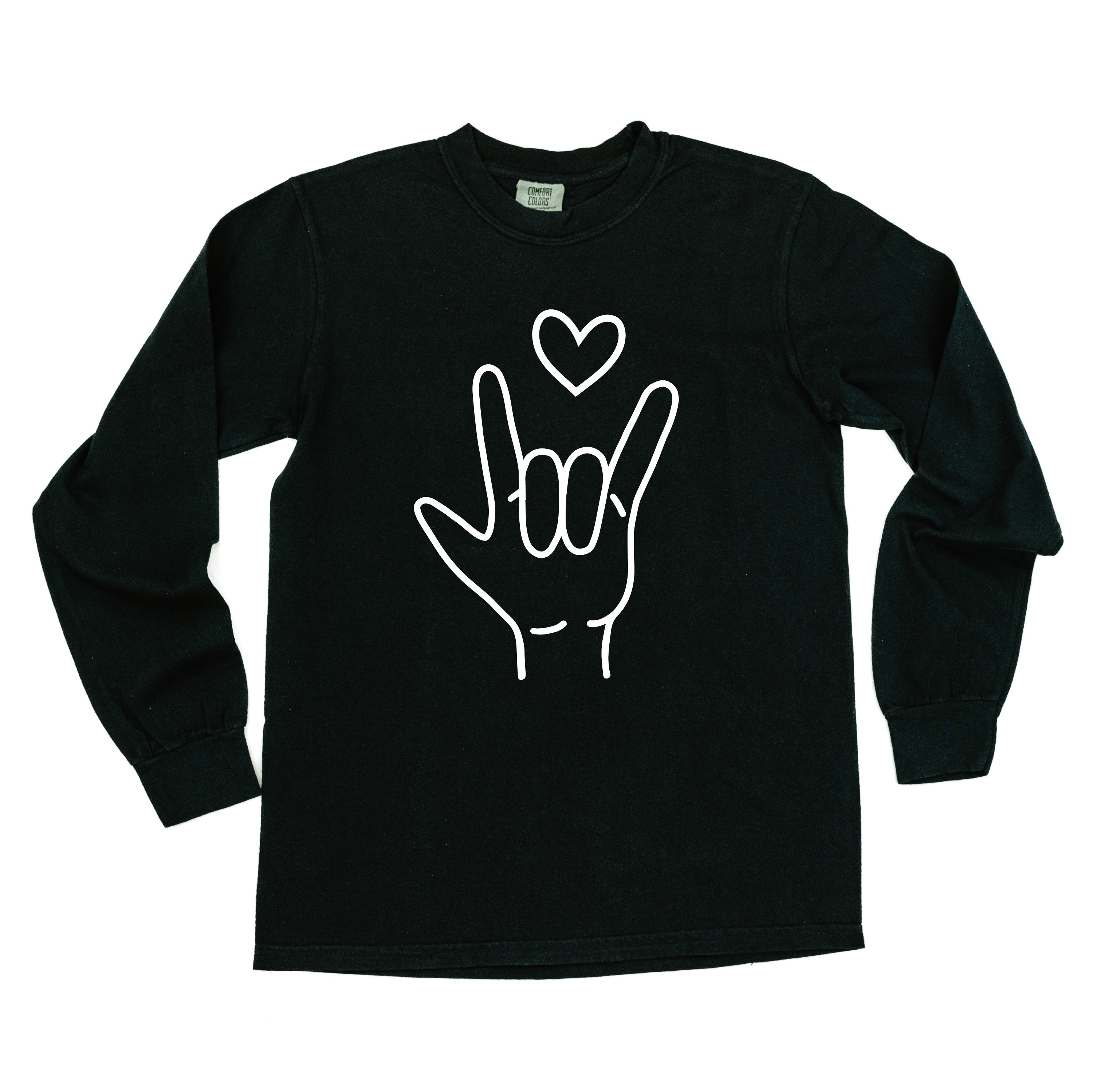 Sign Language - I Love You - LONG SLEEVE Comfort Colors Tee Little Mama Shirt Shop
