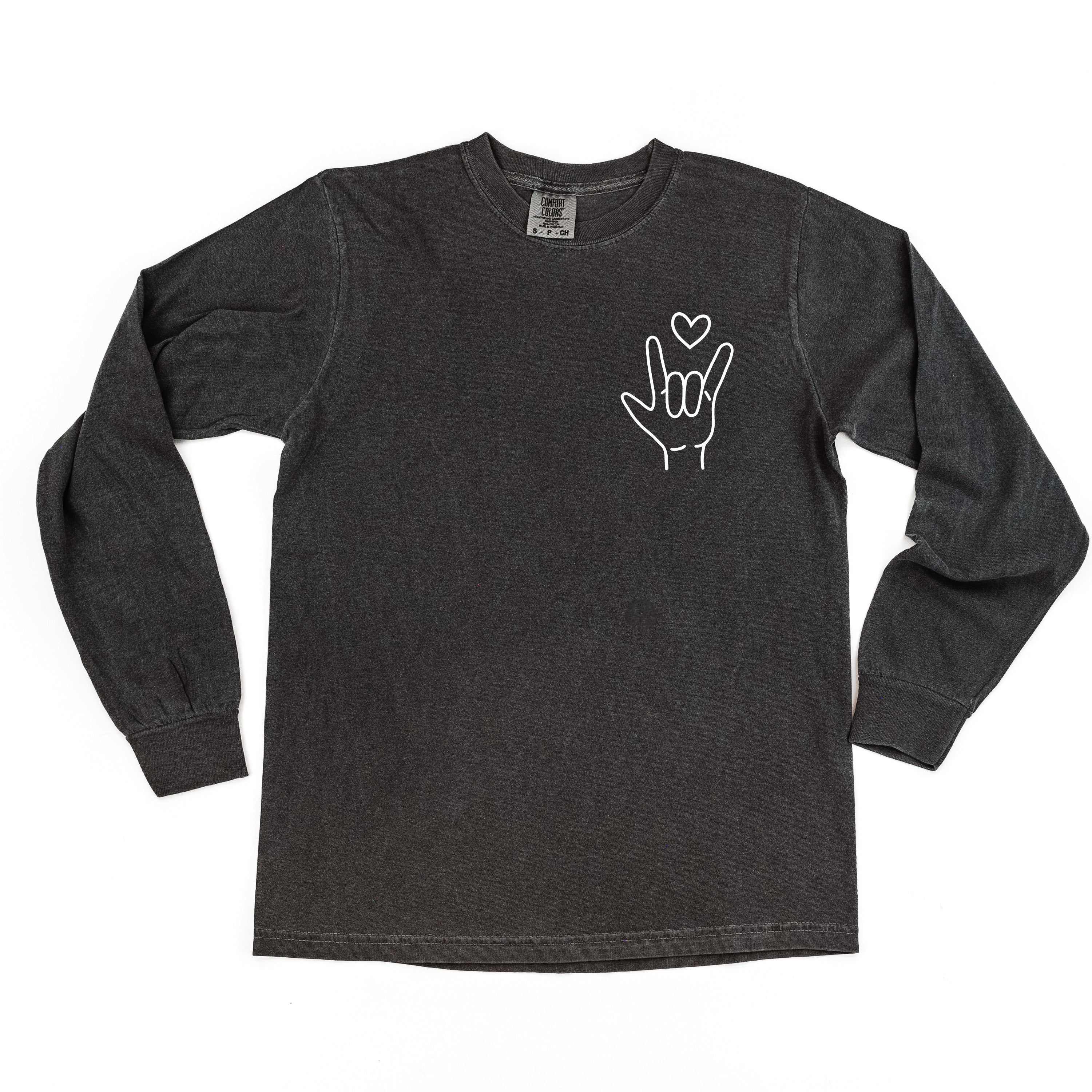 Sign Language - I Love You (pocket) - LONG SLEEVE Comfort Colors Tee Little Mama Shirt Shop