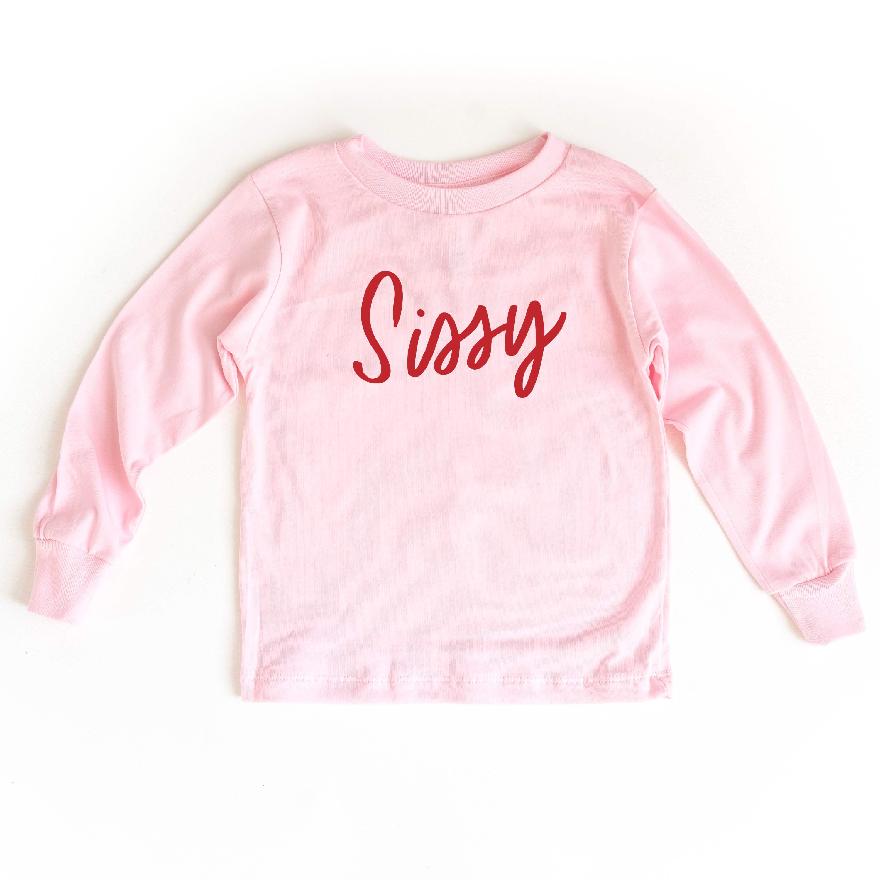 sissy_cursive_font_pink_long_sleeve_kids_tees_little_mama_shirt_shop