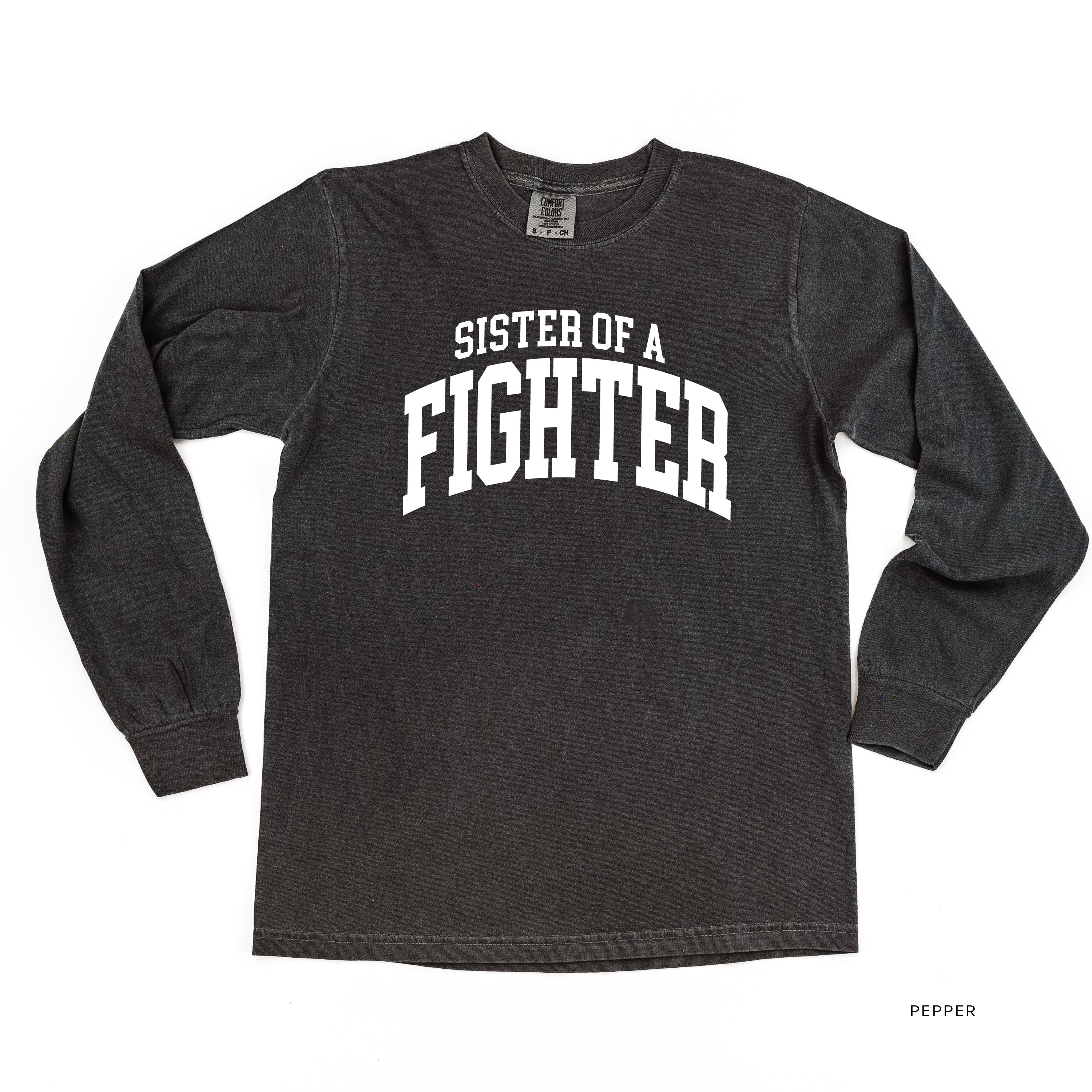 Sister of a Fighter - Varsity - LONG SLEEVE COMFORT COLORS TEE Little Mama Shirt Shop