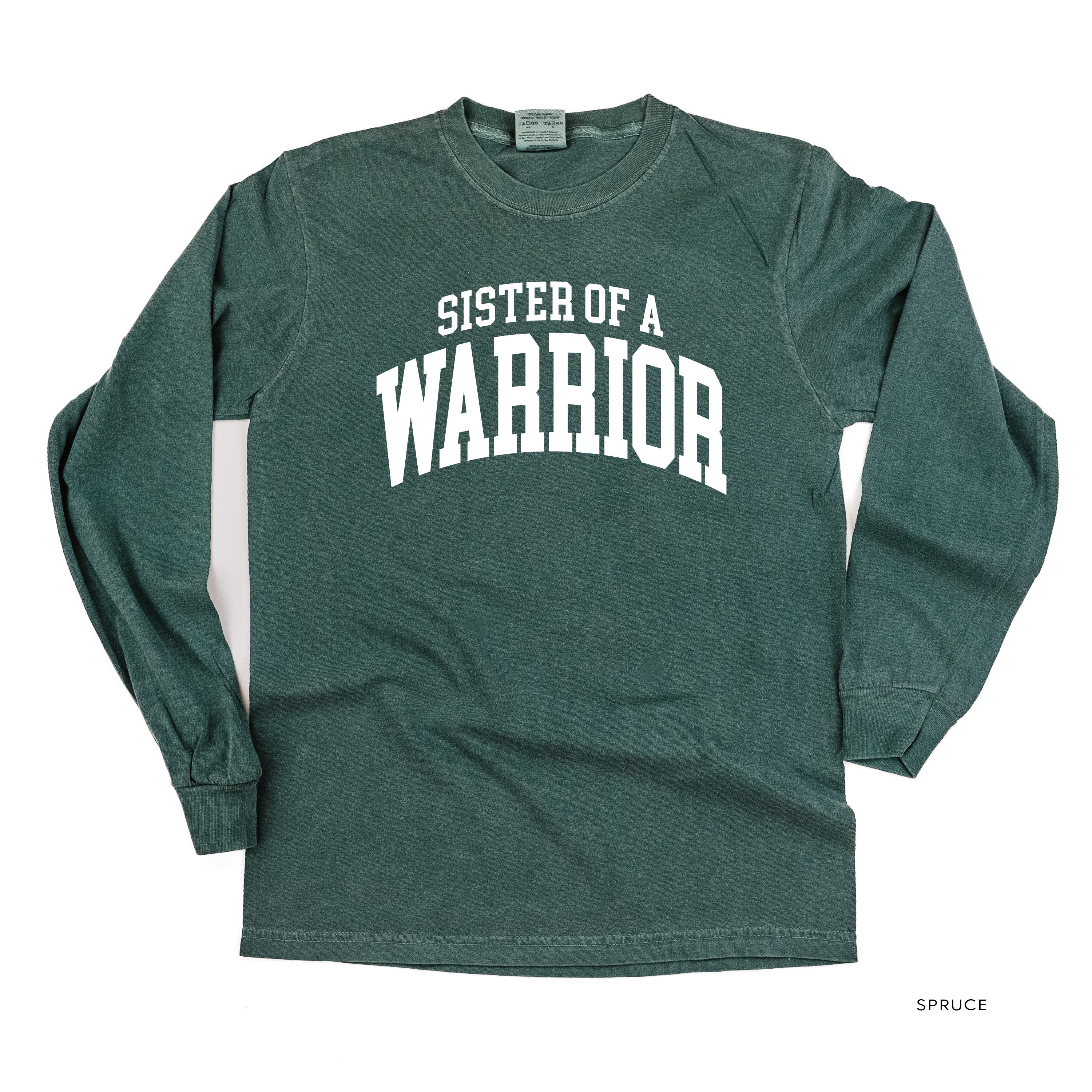 Sister of a Warrior - Varsity - LONG SLEEVE COMFORT COLORS TEE Little Mama Shirt Shop