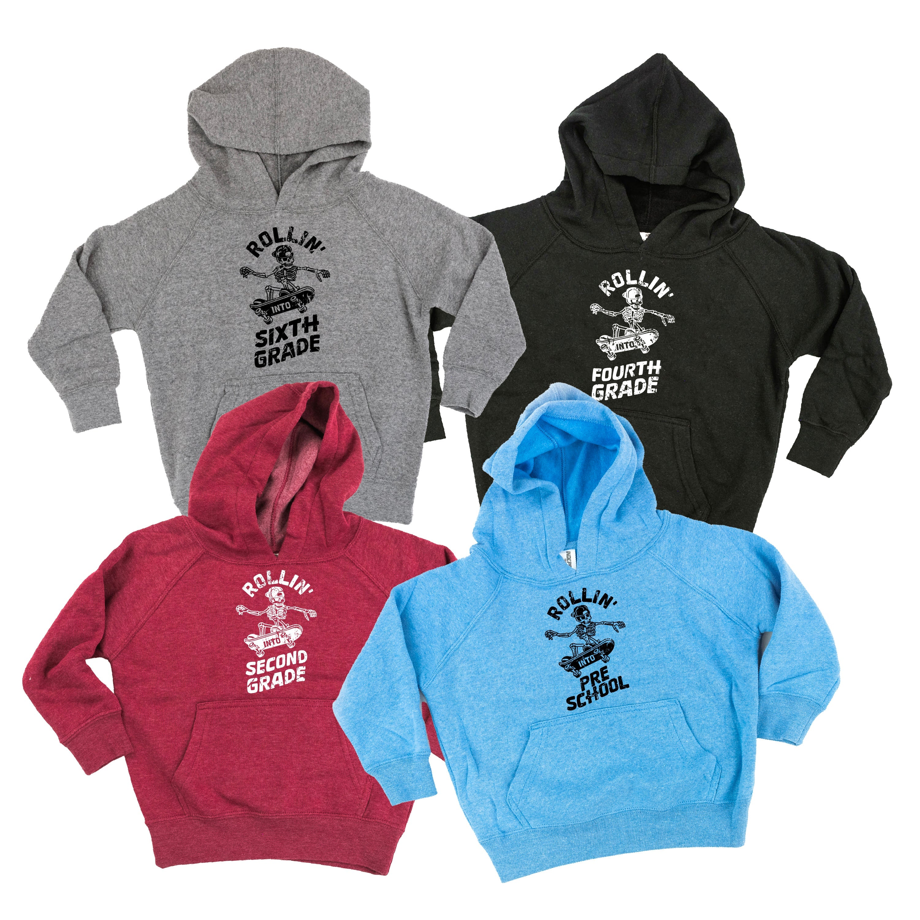 Skateboarding Skelly - Rollin' Into (Choose Your Grade) - Child HOODIE Little Mama Shirt Shop LLC