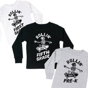 Skateboarding Skelly - Rollin' Into (Choose Your Grade) - Child LONG SLEEVE Tee Little Mama Shirt Shop