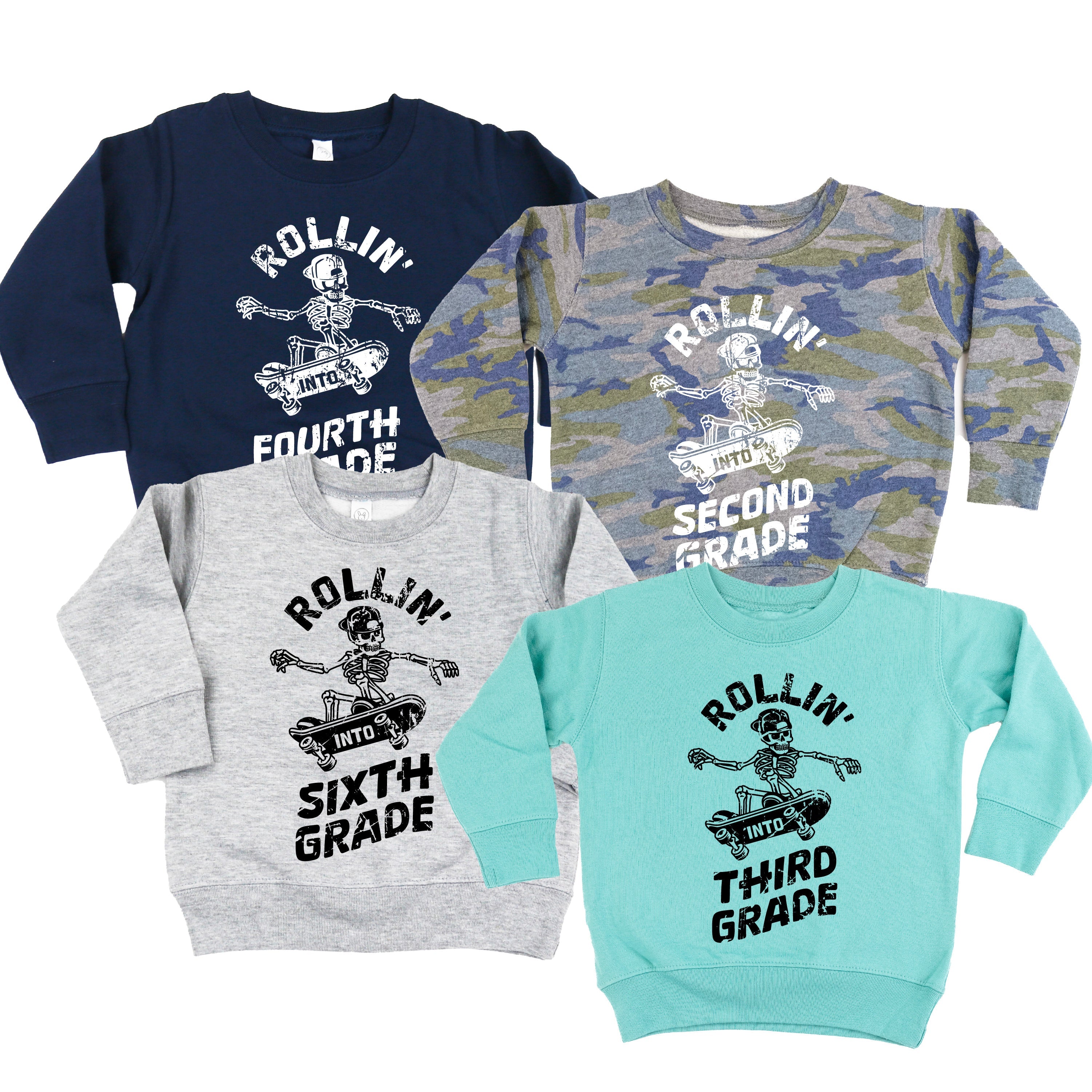 Skateboarding Skelly - Rollin' Into (Choose Your Grade) - Child Sweater Little Mama Shirt Shop