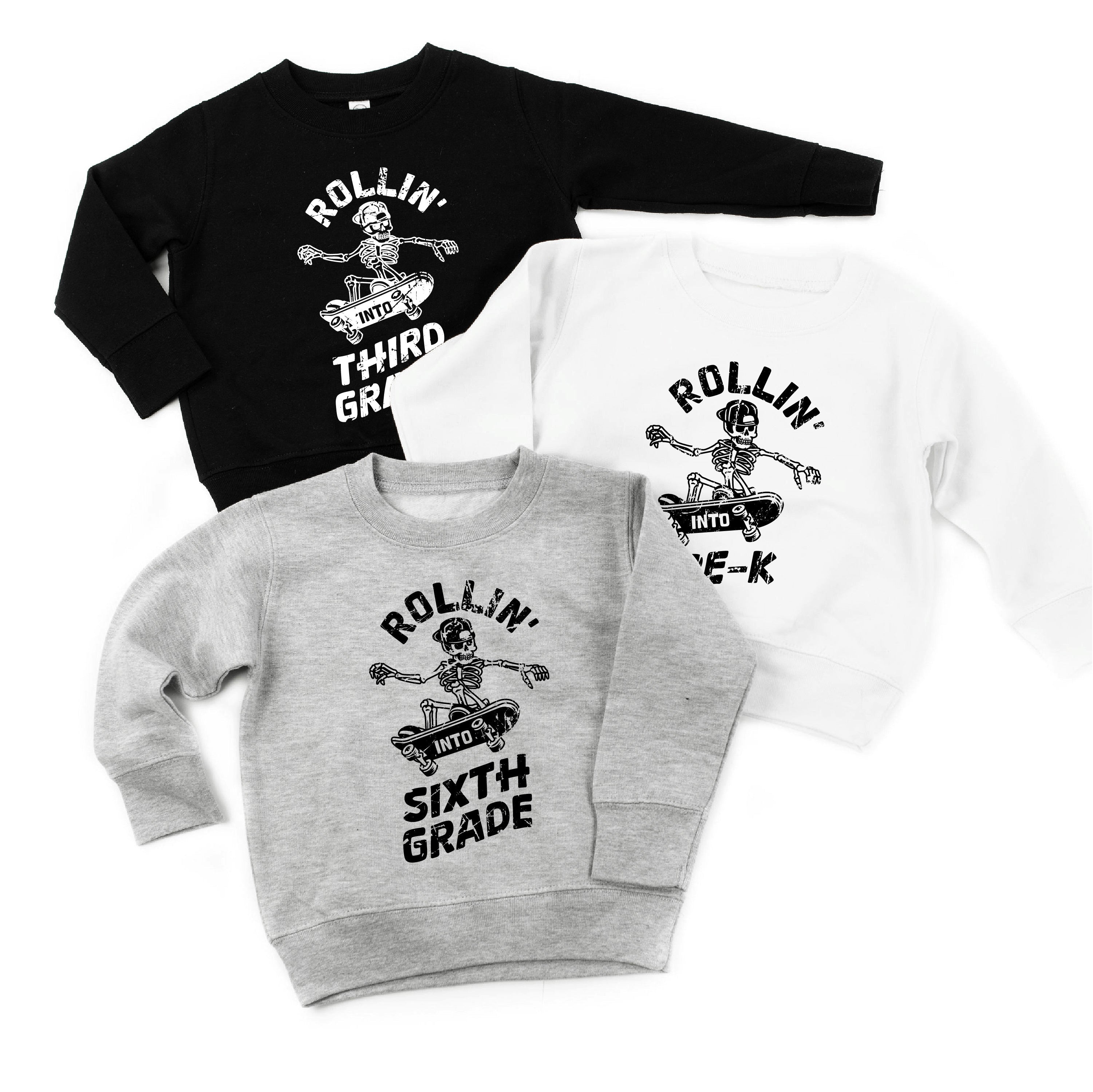 Skateboarding Skelly - Rollin' Into (Choose Your Grade) - Child Sweater Little Mama Shirt Shop