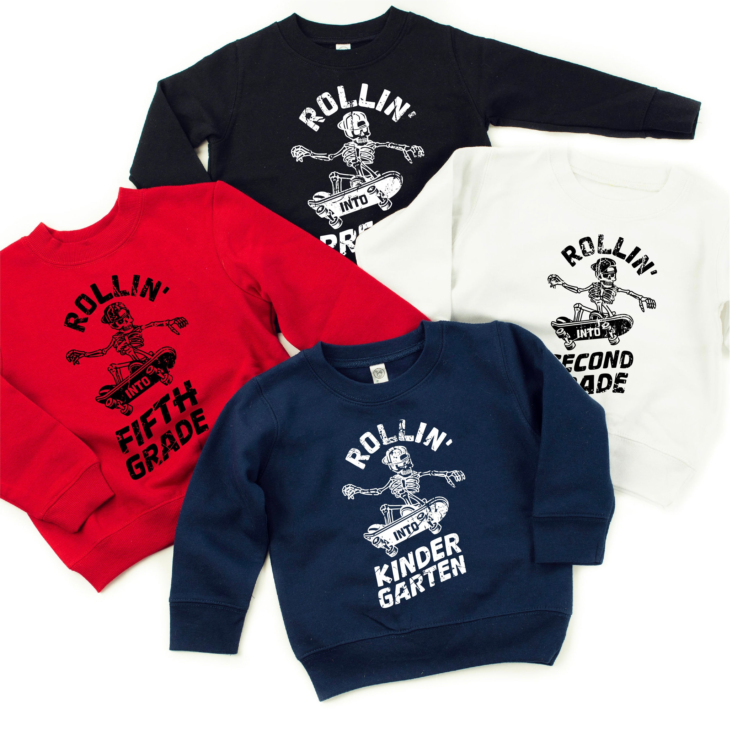 Skateboarding Skelly - Rollin' Into (Choose Your Grade) - Child Sweater Little Mama Shirt Shop