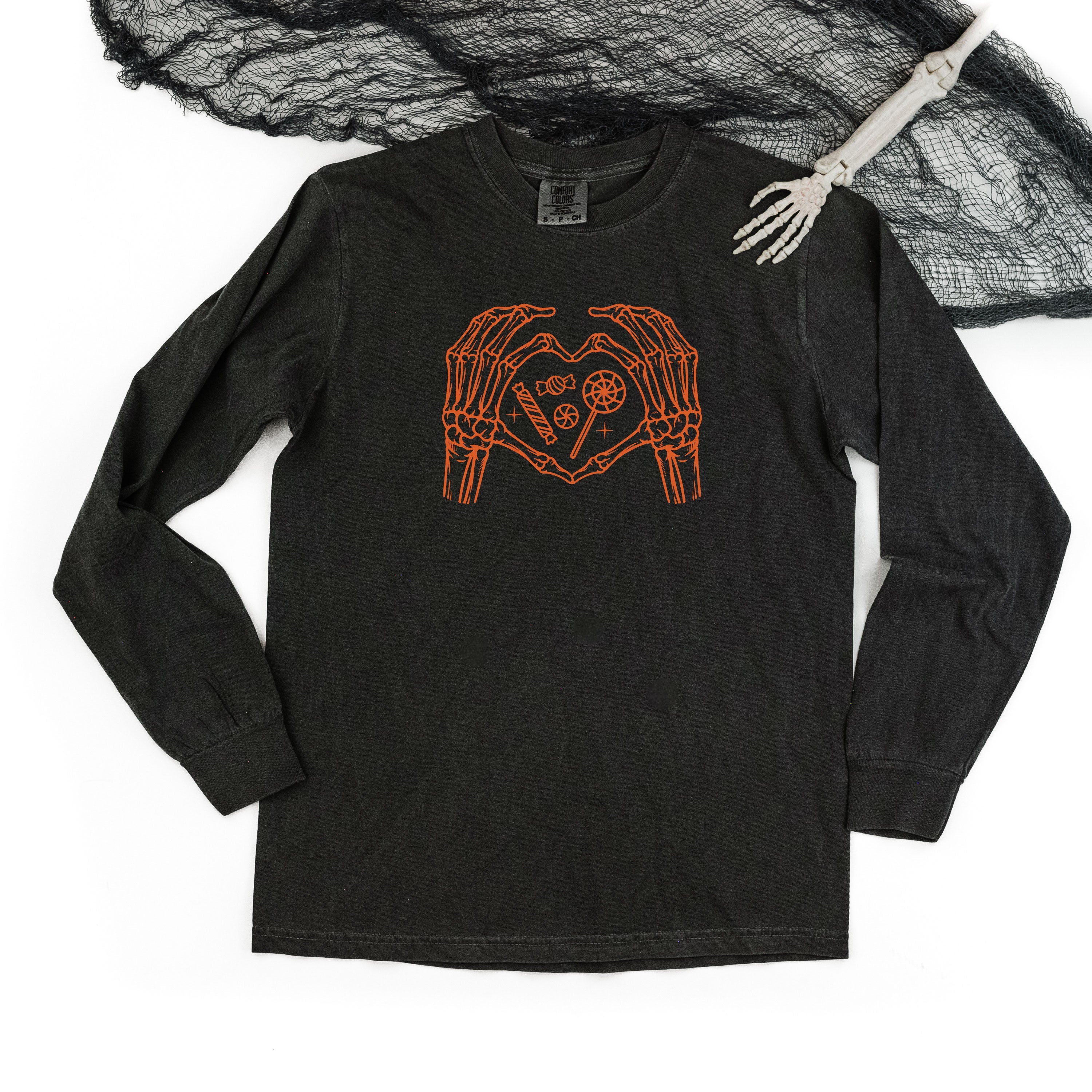 Skeleton Heart Hands - Long Sleeve Comfort Colors Tee Little Mama Shirt Shop