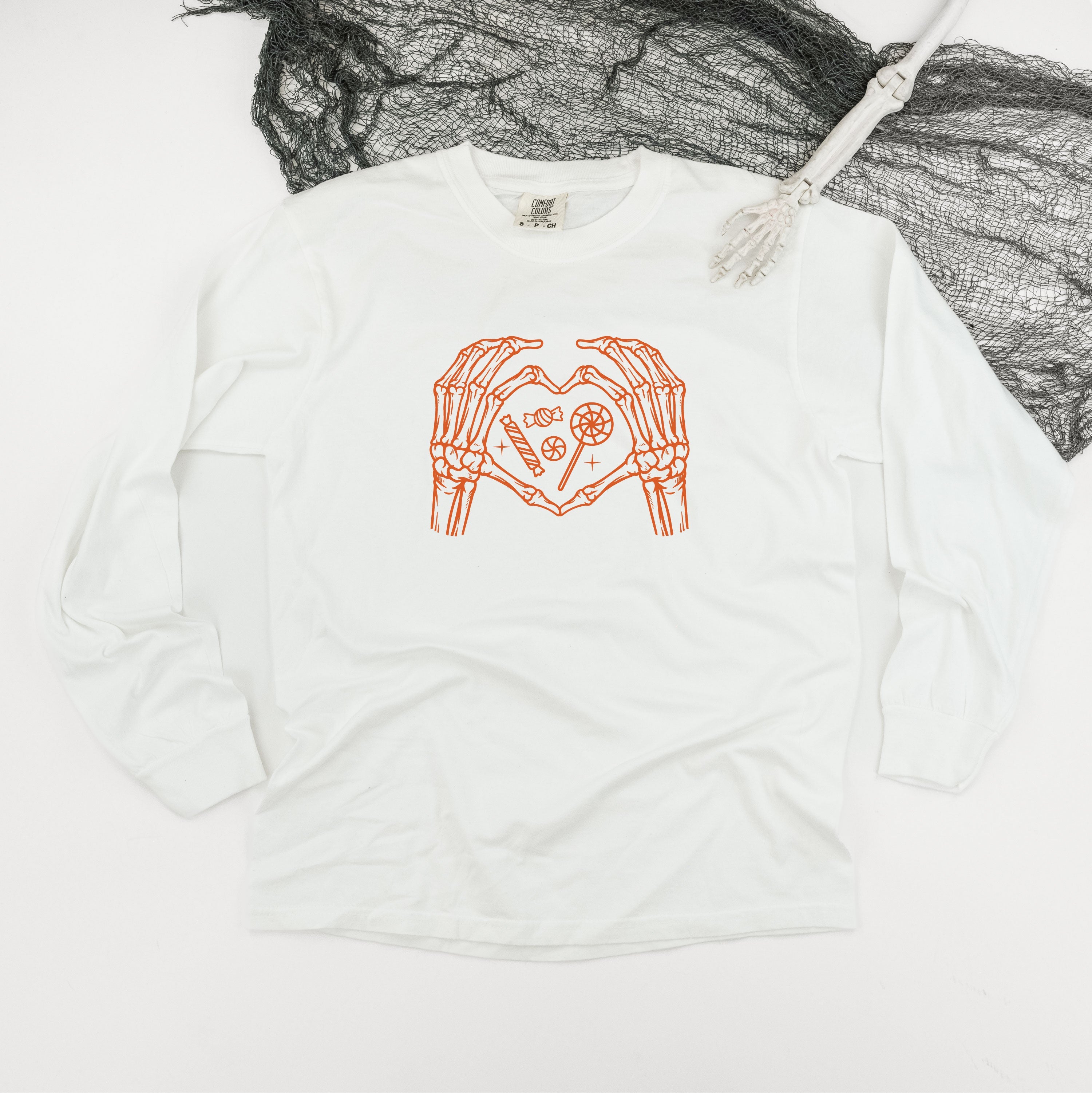 Skeleton Heart Hands - Long Sleeve Comfort Colors Tee Little Mama Shirt Shop