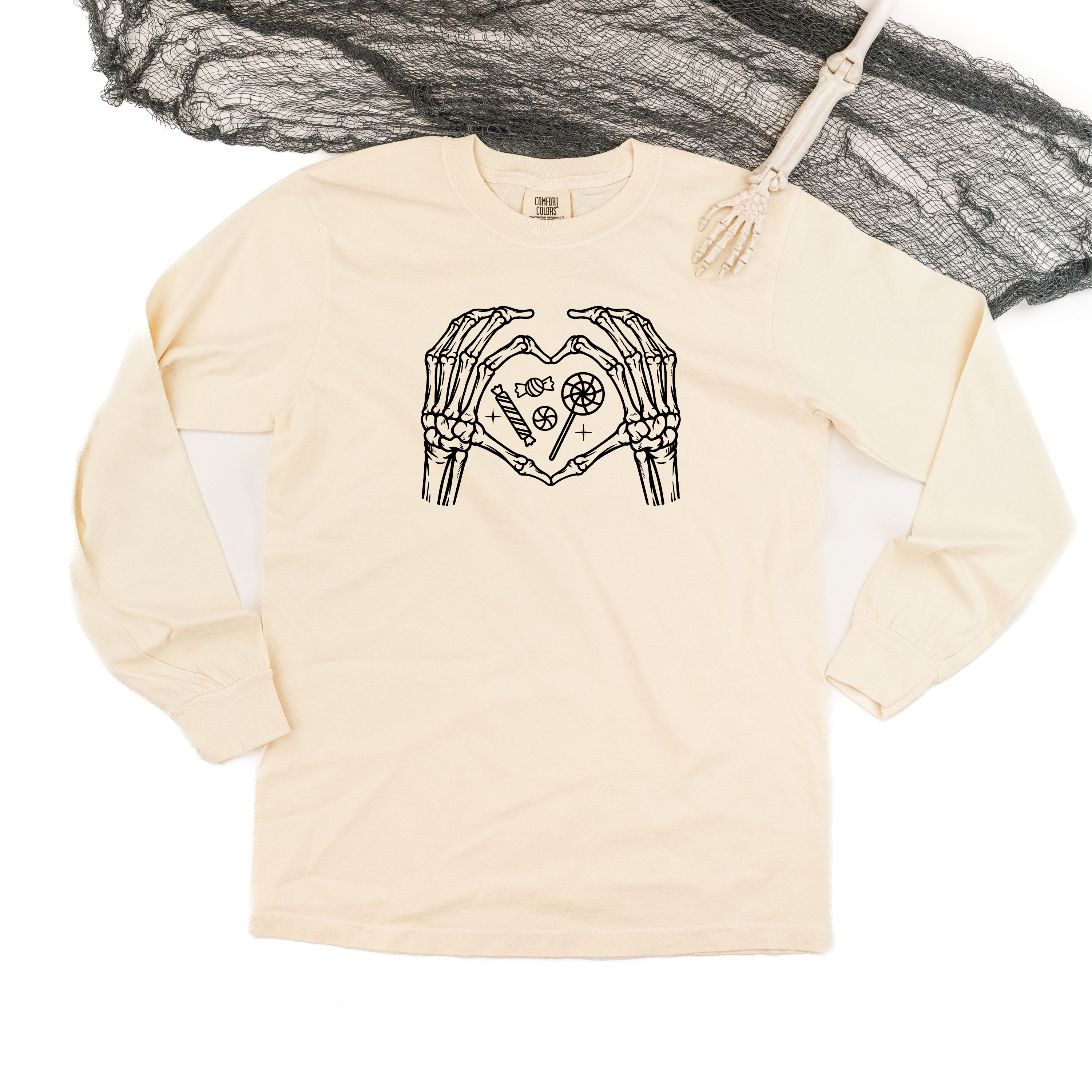 Skeleton Heart Hands - Long Sleeve Comfort Colors Tee Little Mama Shirt Shop