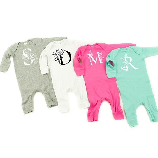 FLORAL INITIALS - One Piece Baby Sleeper