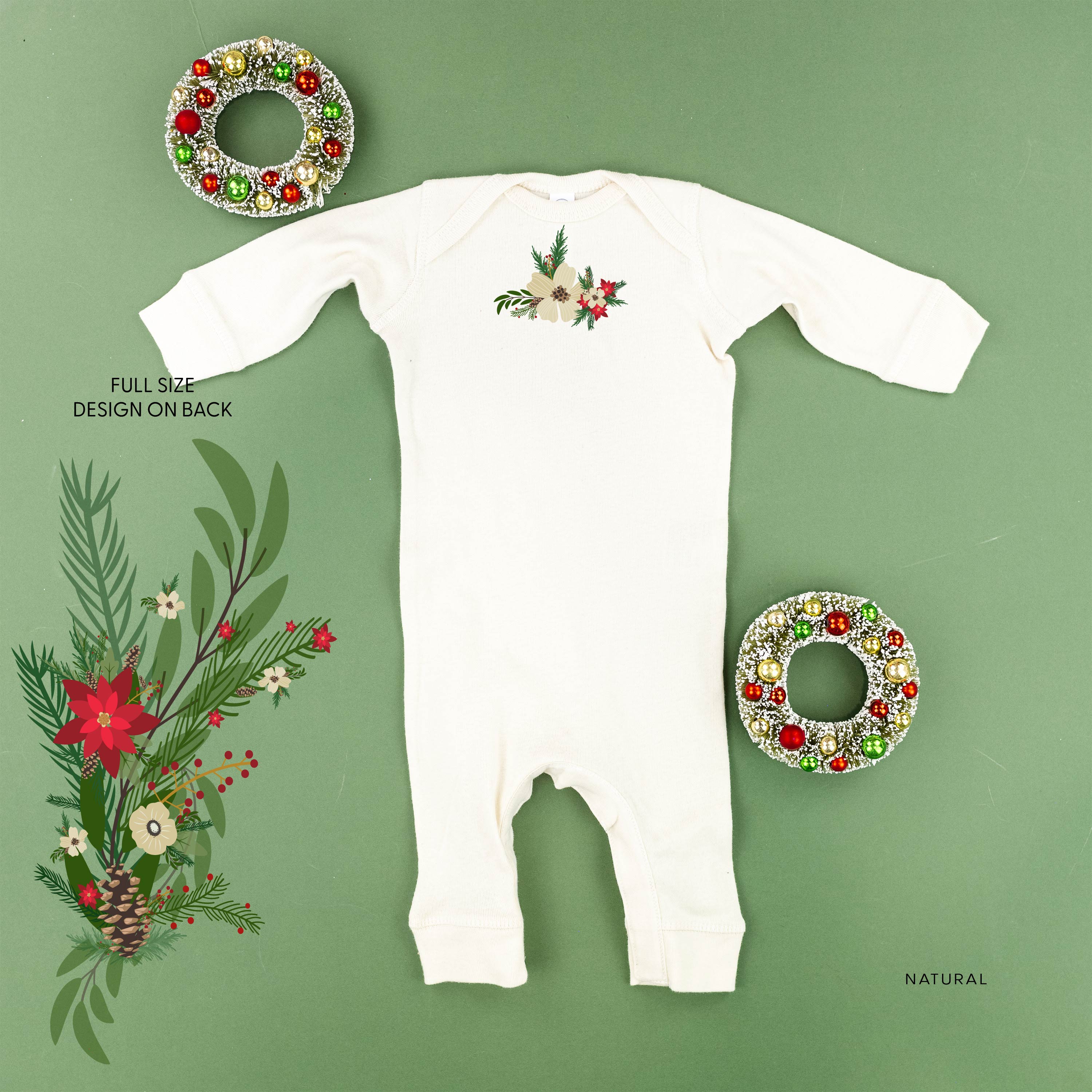 Poinsettia & Winter Flower Cascade (centered & b) - Baby Sleeper Little Mama Shirt Shop