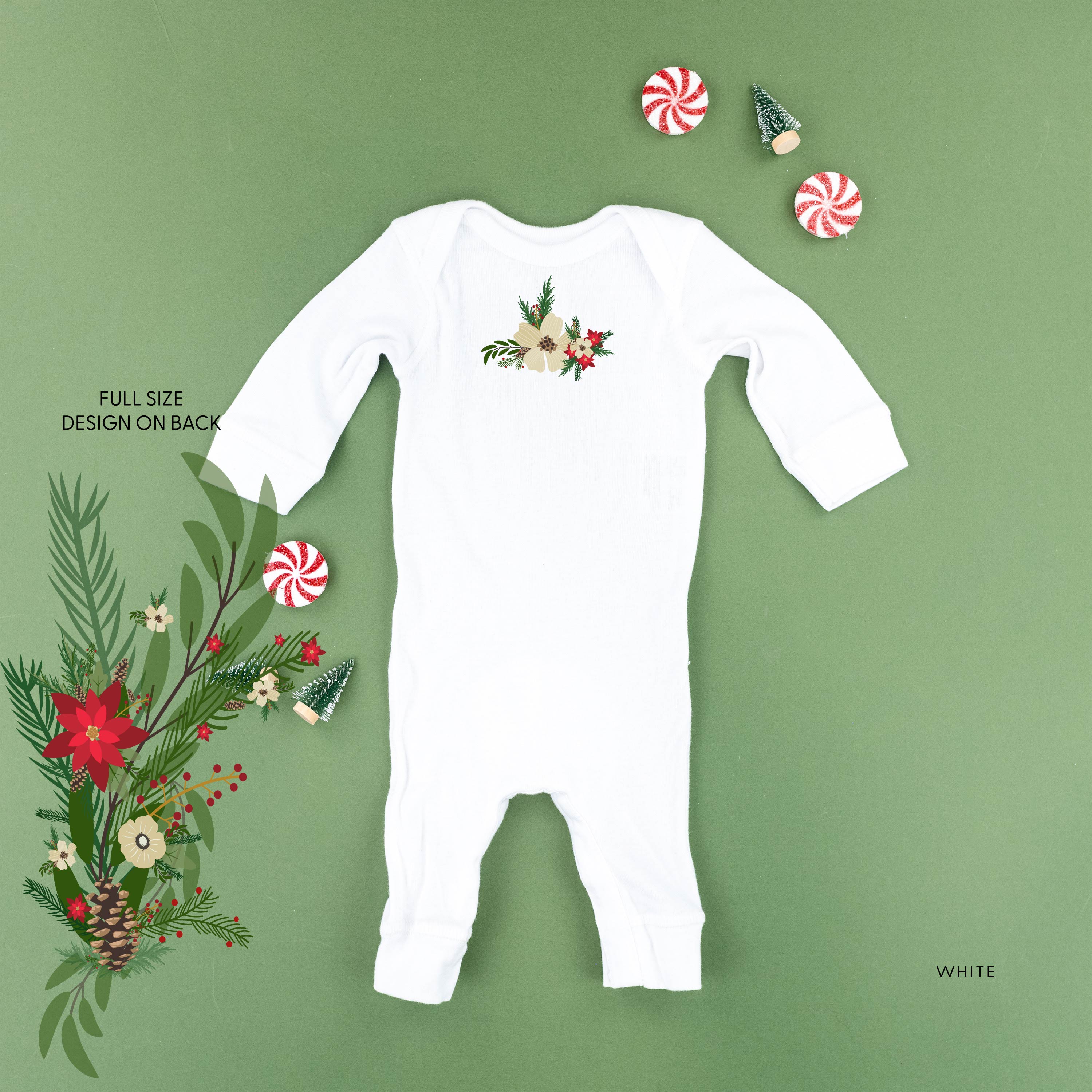 Poinsettia & Winter Flower Cascade (centered & b) - Baby Sleeper Little Mama Shirt Shop