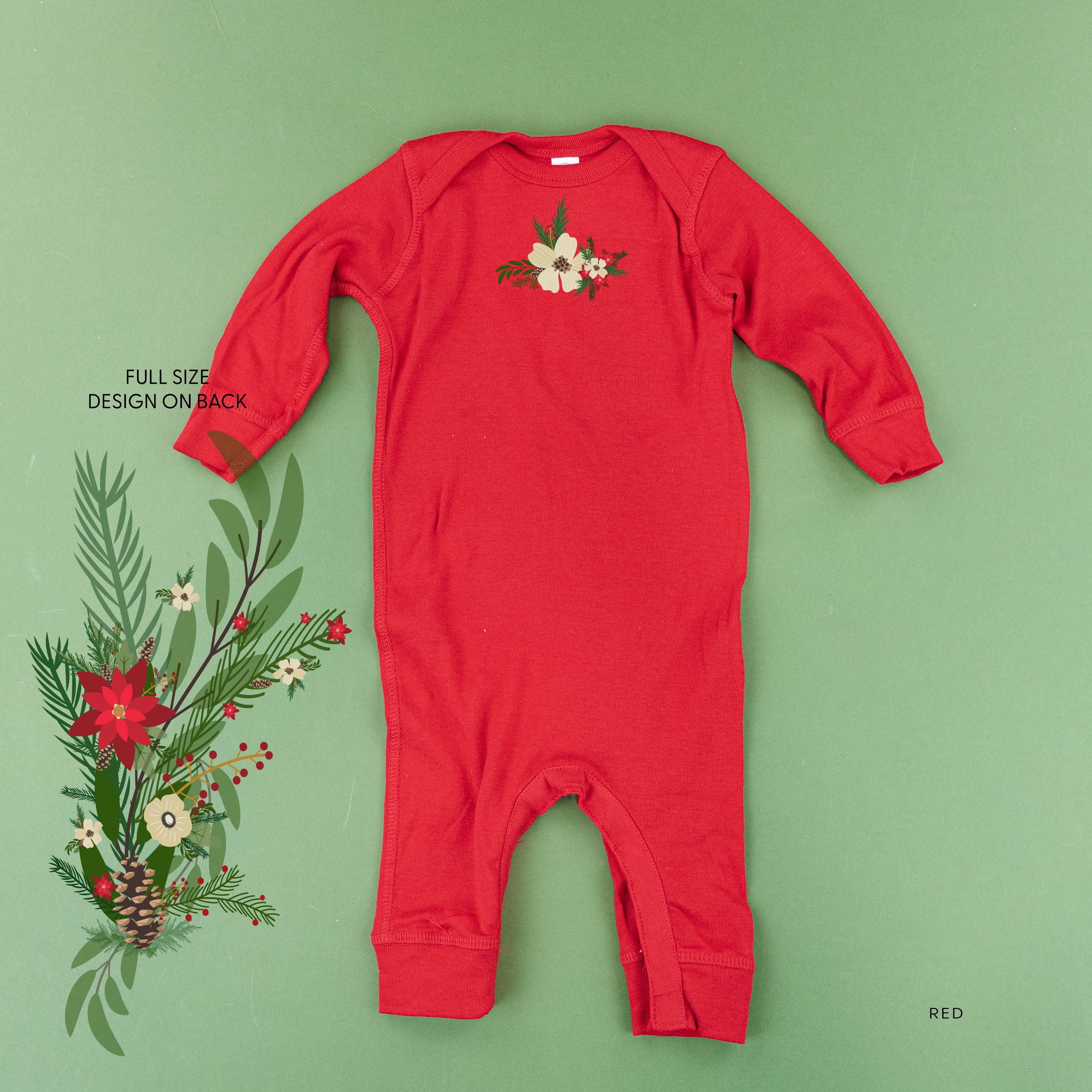 Poinsettia & Winter Flower Cascade (centered & b) - Baby Sleeper Little Mama Shirt Shop