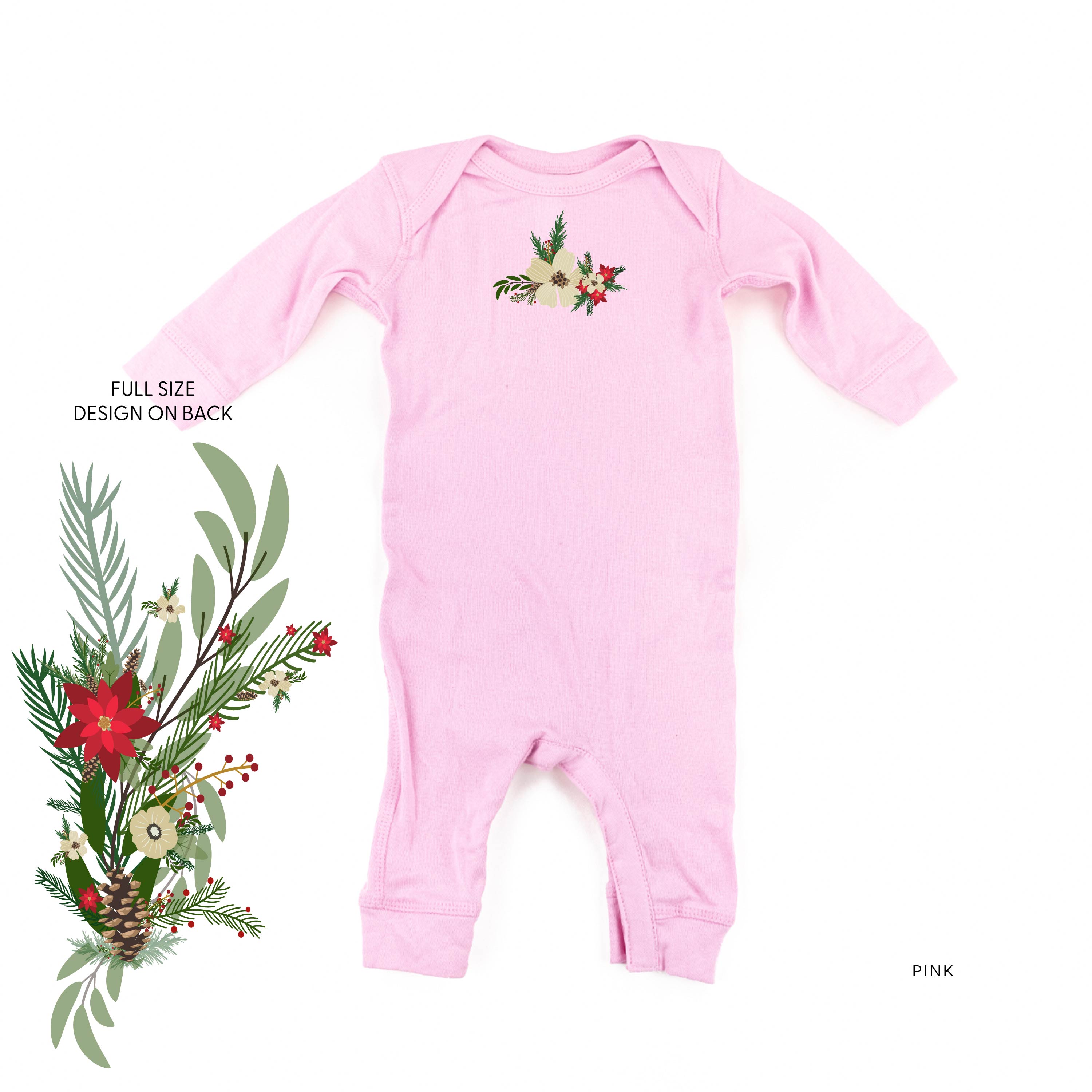 Poinsettia & Winter Flower Cascade (centered & b) - Baby Sleeper Little Mama Shirt Shop