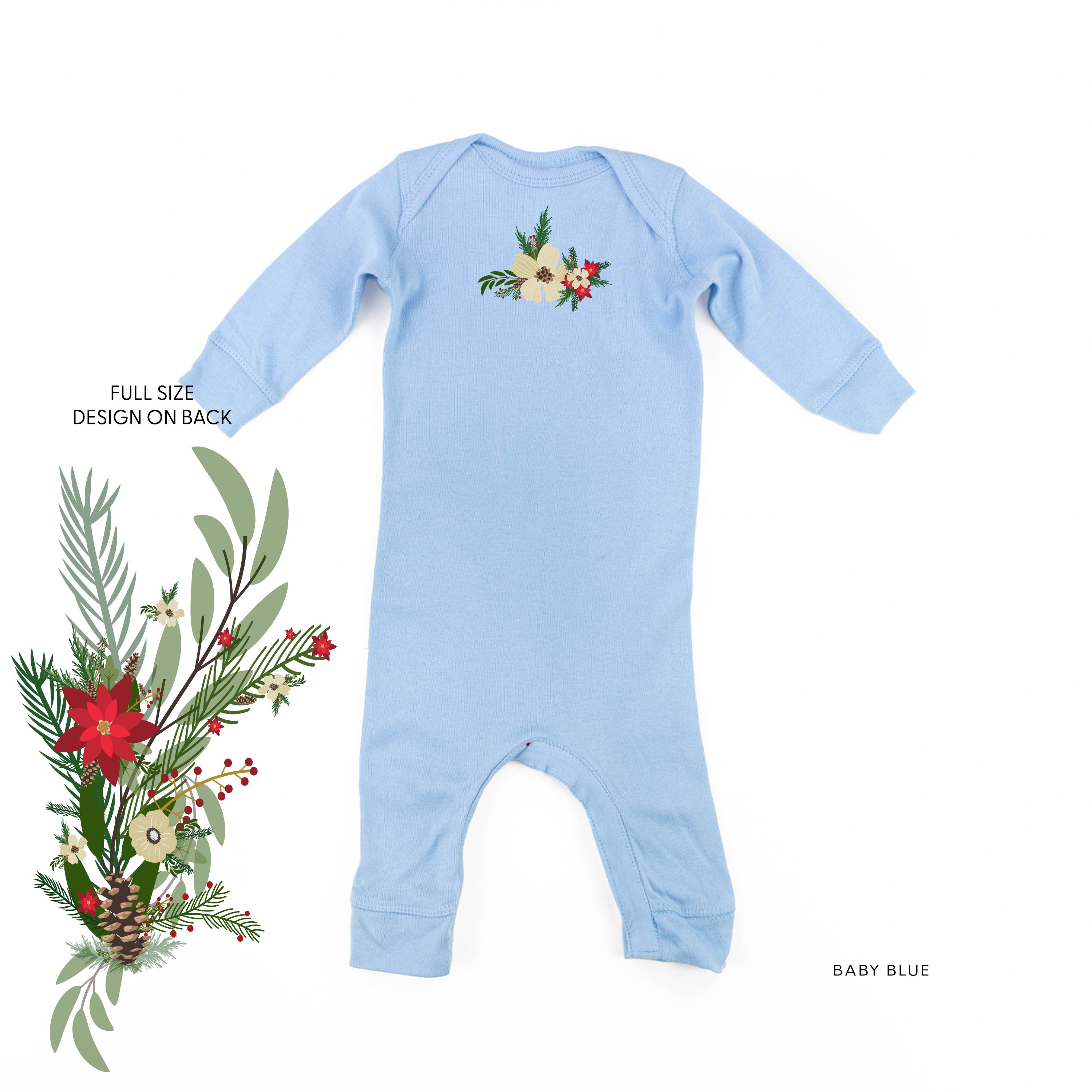 Poinsettia & Winter Flower Cascade (centered & b) - Baby Sleeper Little Mama Shirt Shop