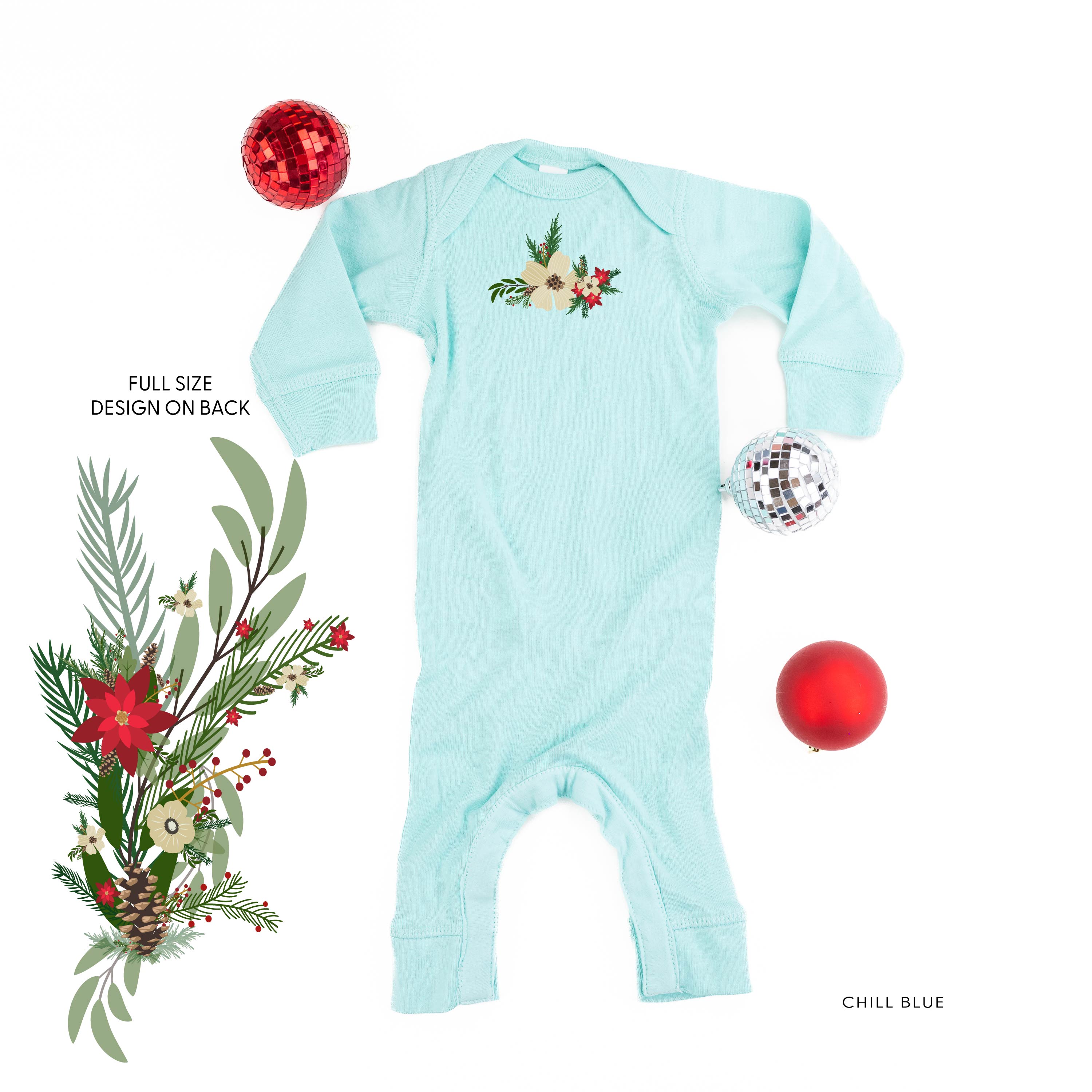 Poinsettia & Winter Flower Cascade (centered & b) - Baby Sleeper Little Mama Shirt Shop