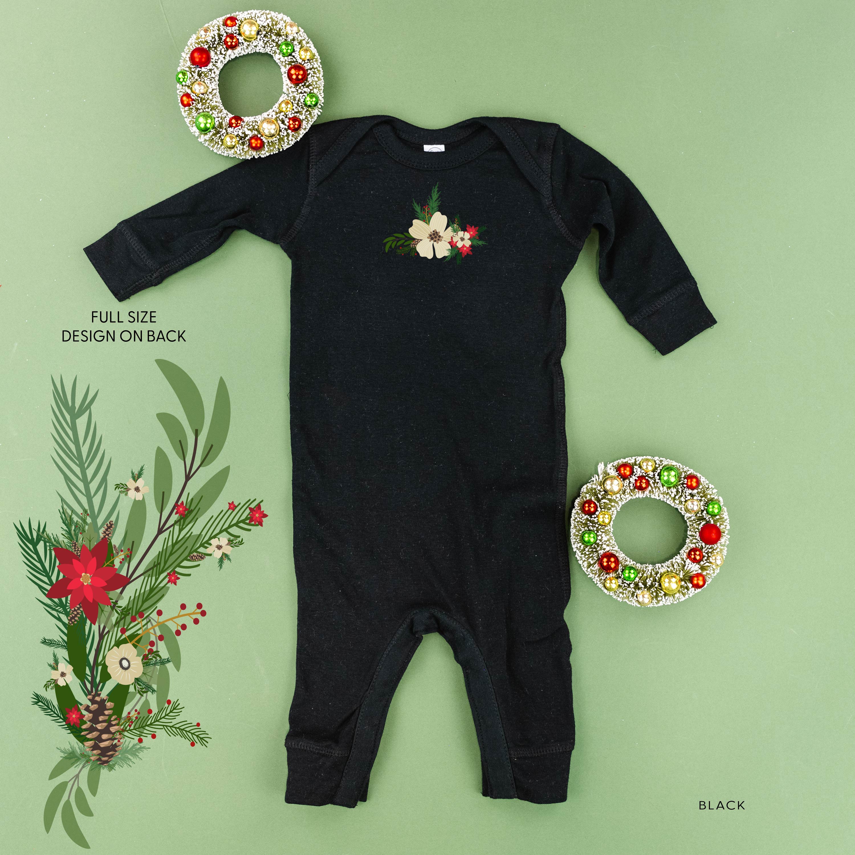 Poinsettia & Winter Flower Cascade (centered & b) - Baby Sleeper Little Mama Shirt Shop