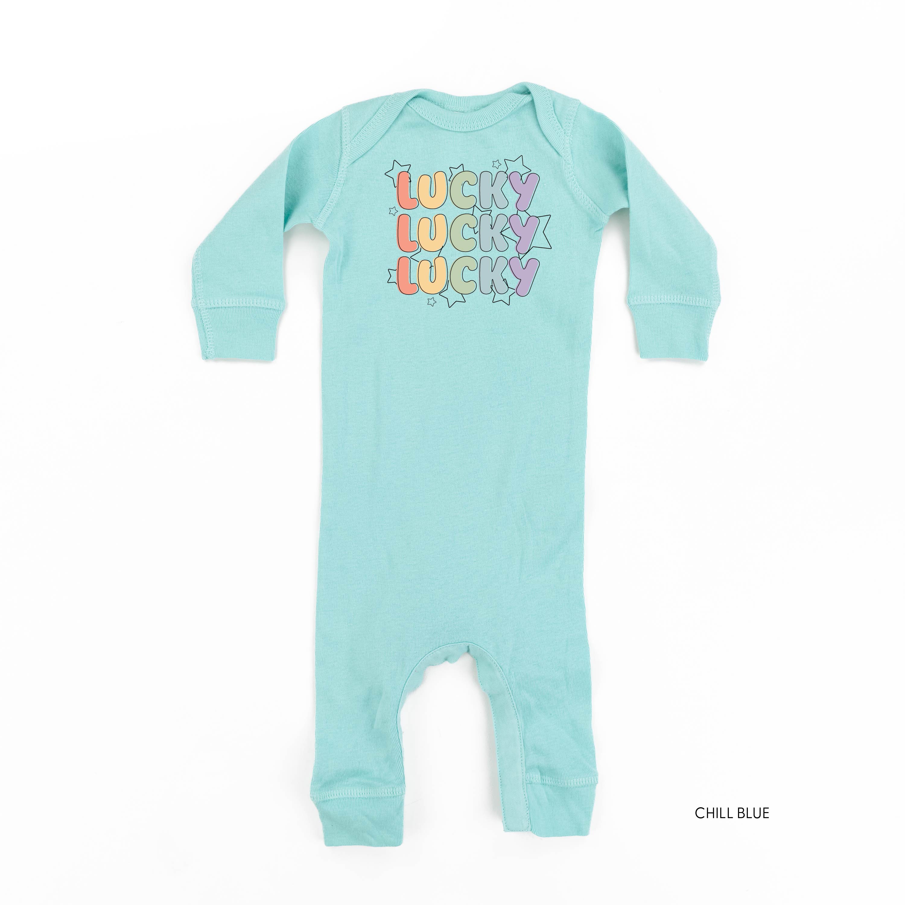 Bubble Letters & Stars Lucky x3 - Baby Sleeper Little Mama Shirt Shop