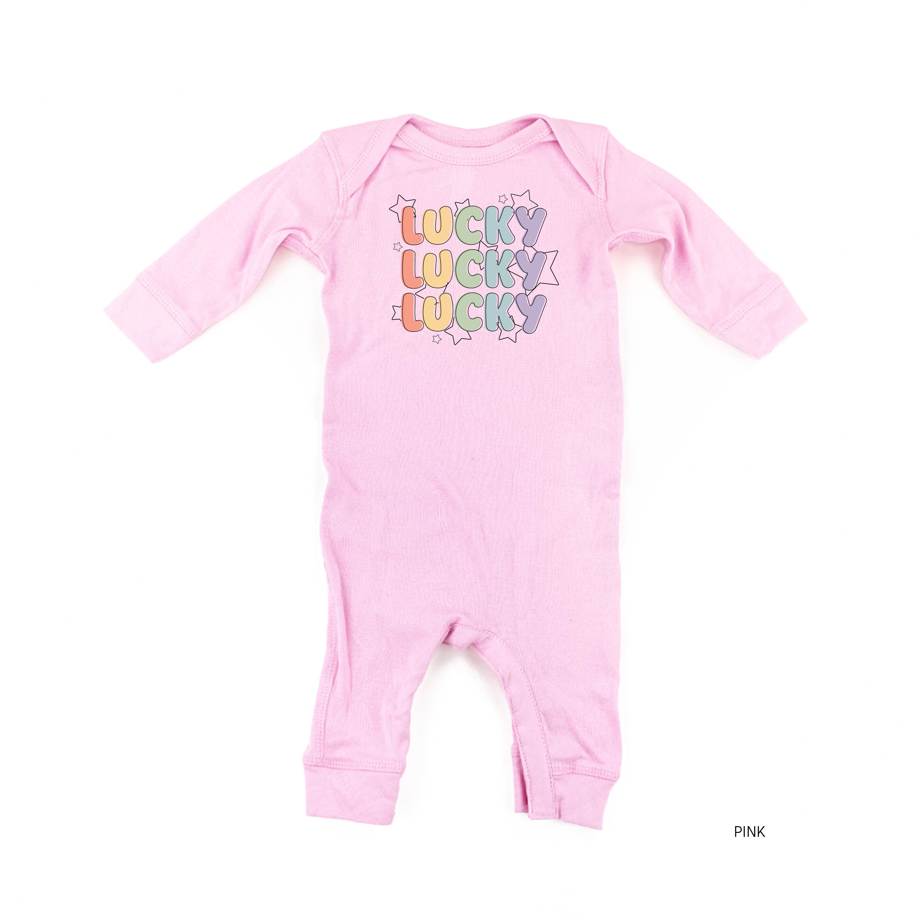 Bubble Letters & Stars Lucky x3 - Baby Sleeper Little Mama Shirt Shop