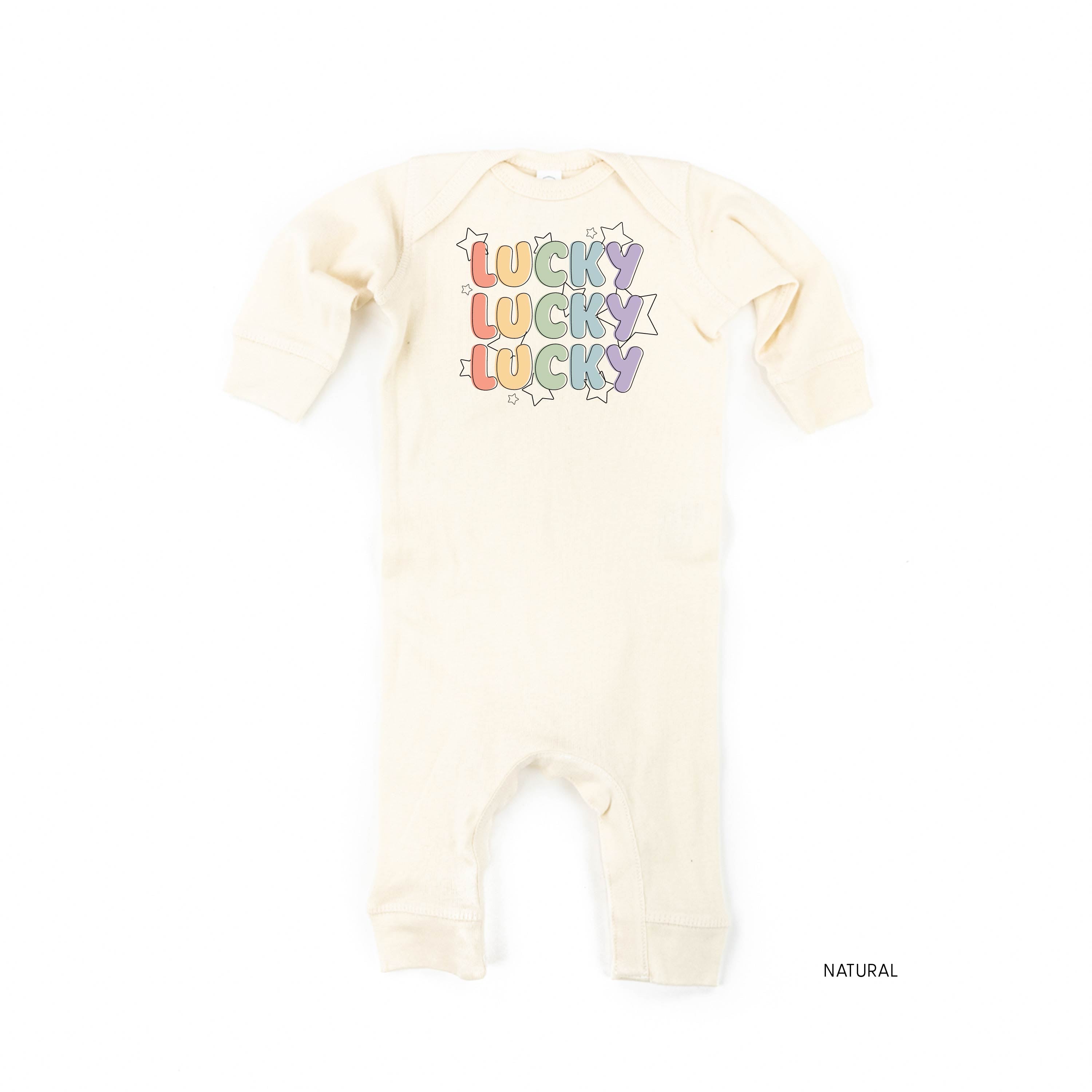 Bubble Letters & Stars Lucky x3 - Baby Sleeper Little Mama Shirt Shop