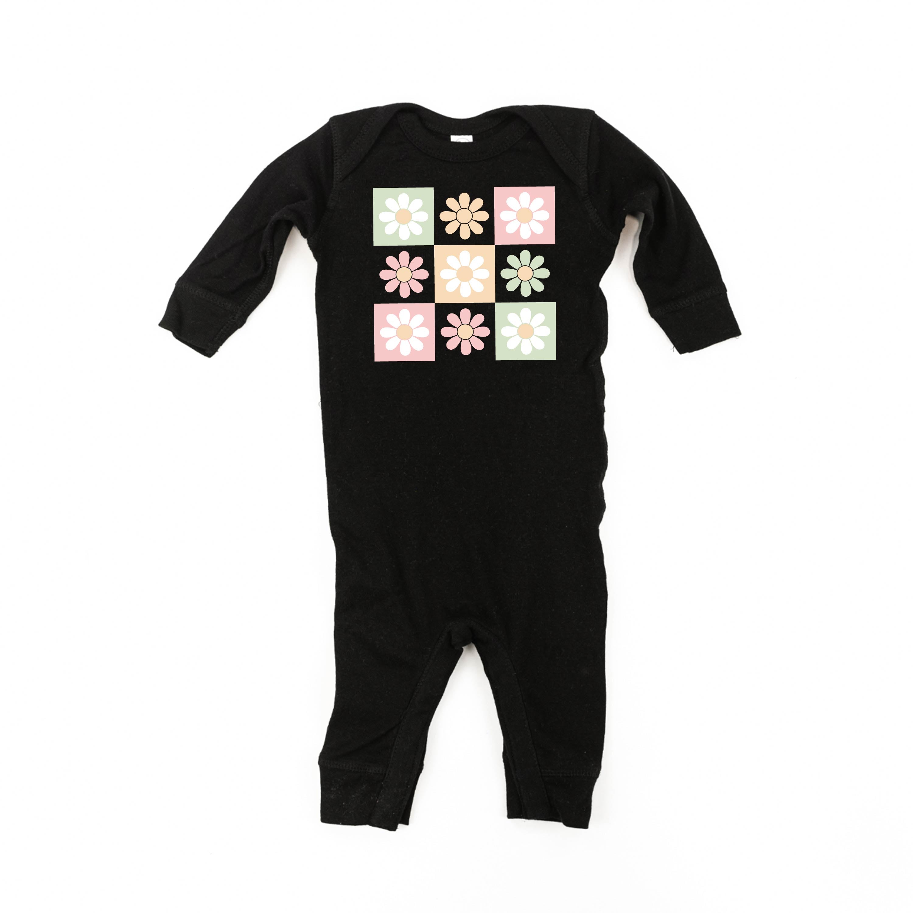 3x3 Checker Board Flowers - Baby Sleeper Little Mama Shirt Shop