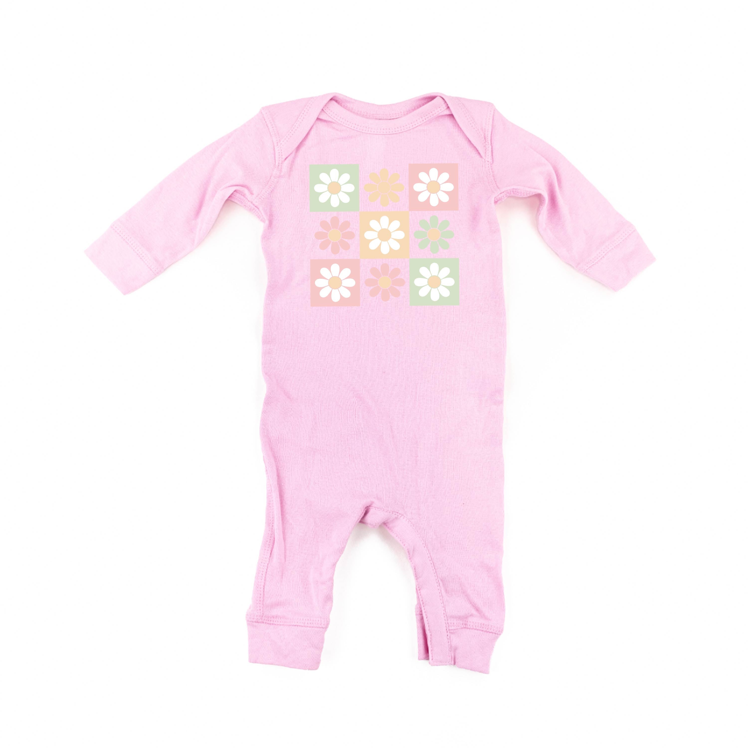 3x3 Checker Board Flowers - Baby Sleeper Little Mama Shirt Shop