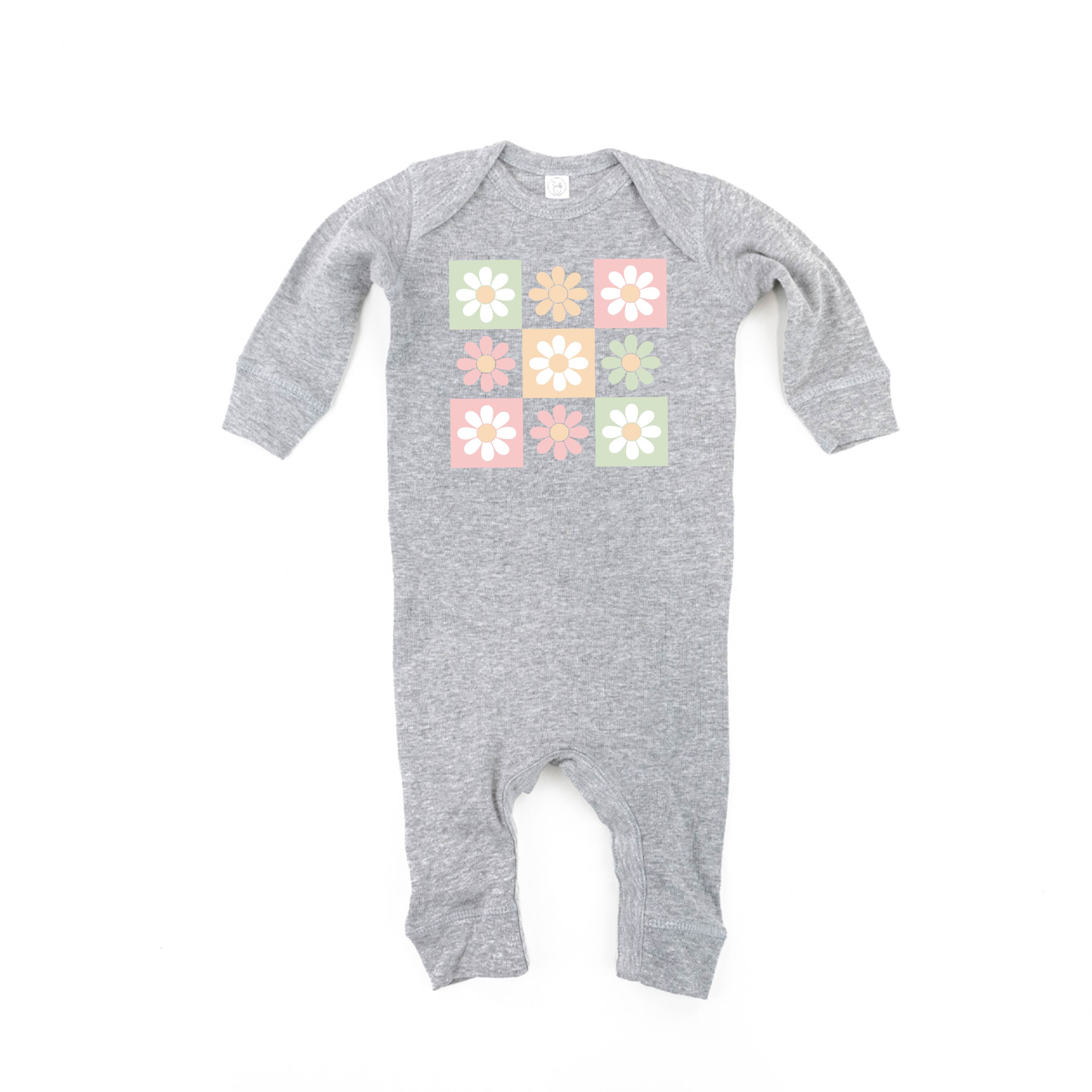 3x3 Checker Board Flowers - Baby Sleeper Little Mama Shirt Shop