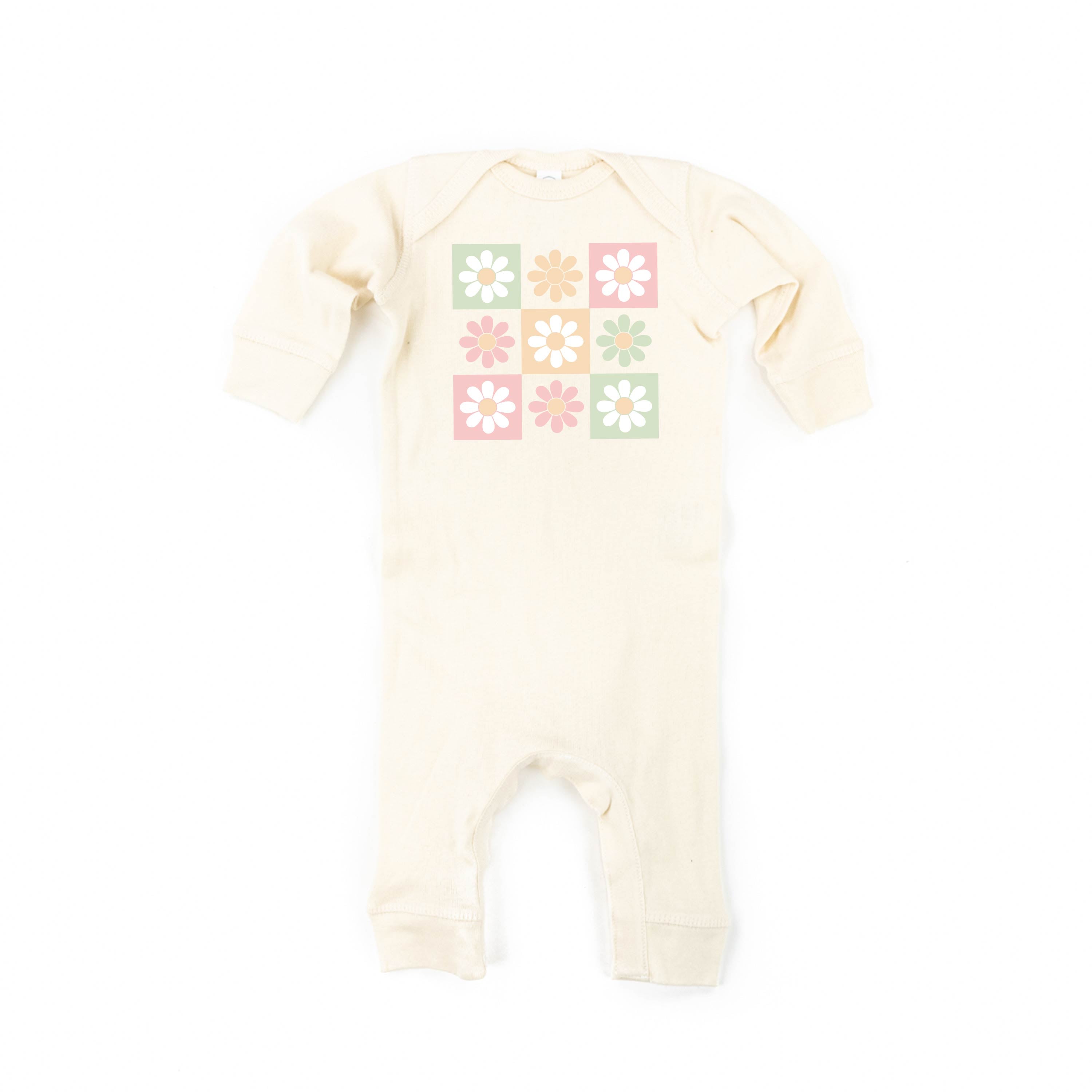 3x3 Checker Board Flowers - Baby Sleeper Little Mama Shirt Shop