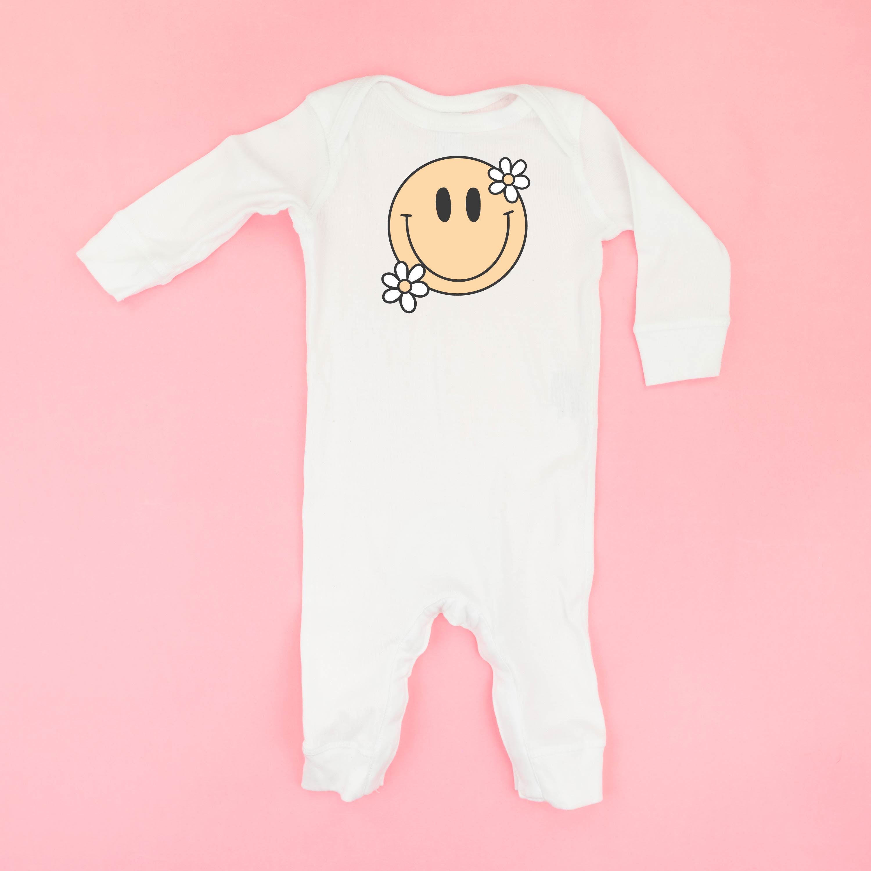 Big Smiley w/ Flowers - Baby Sleeper Little Mama Shirt Shop